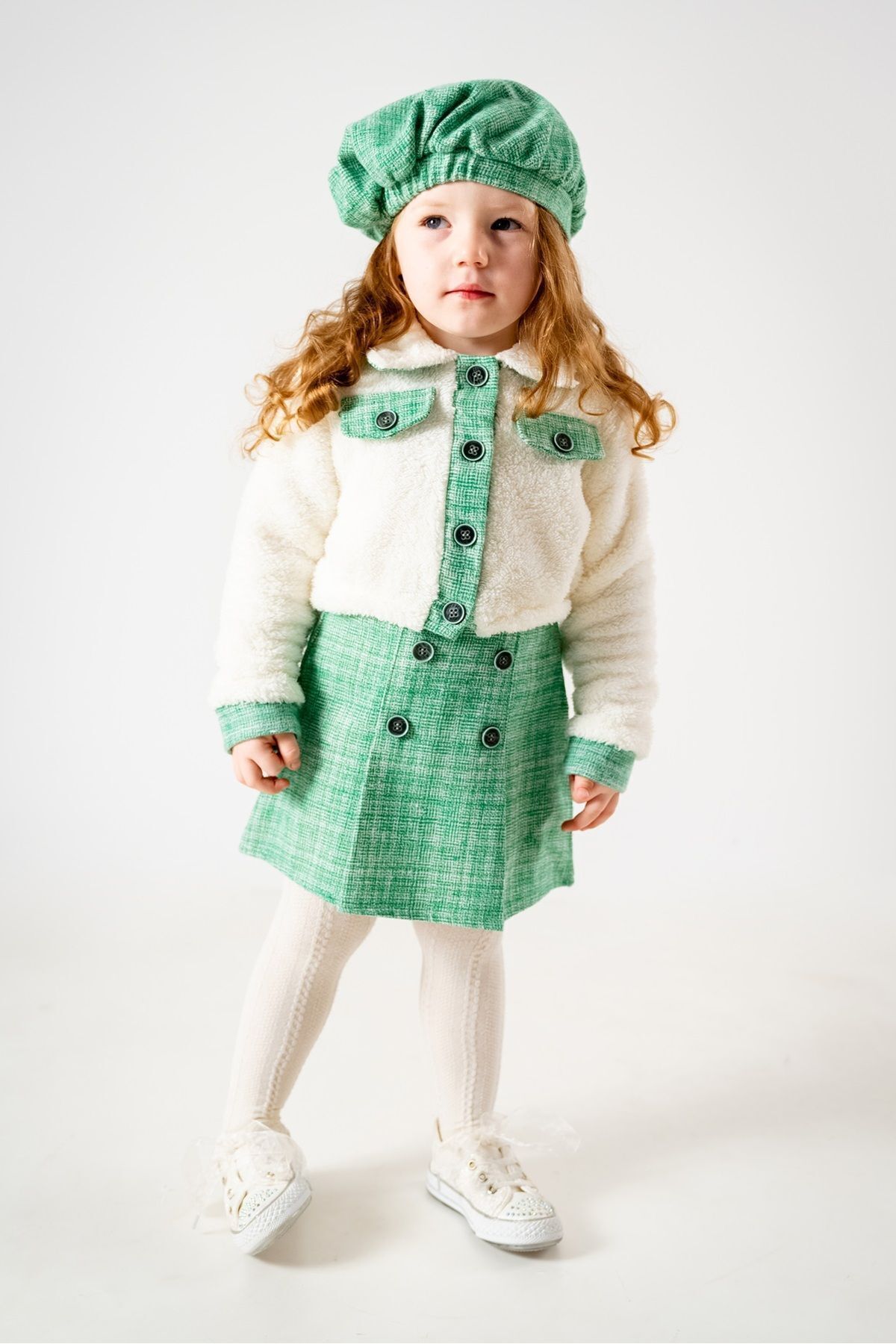 Baby Animals Kız Çocuk Kız Bebek Hırkalı Şapkalı Etekli Welsoft Peluş Oduncu Üçlü elbise takım fotoğrafı 5 (önizleme)