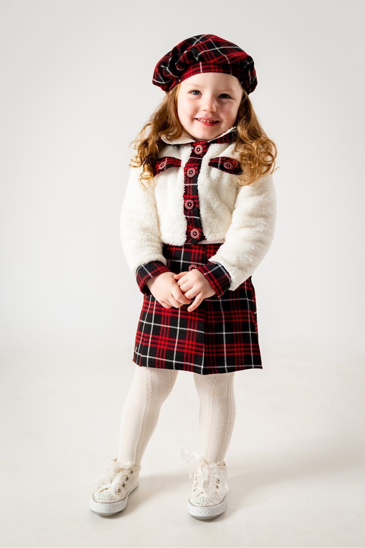 Baby Animals Kız Çocuk Kız Bebek Hırkalı Şapkalı Etekli Welsoft Peluş Oduncu Üçlü elbise takım fotoğrafı 3 (önizleme)