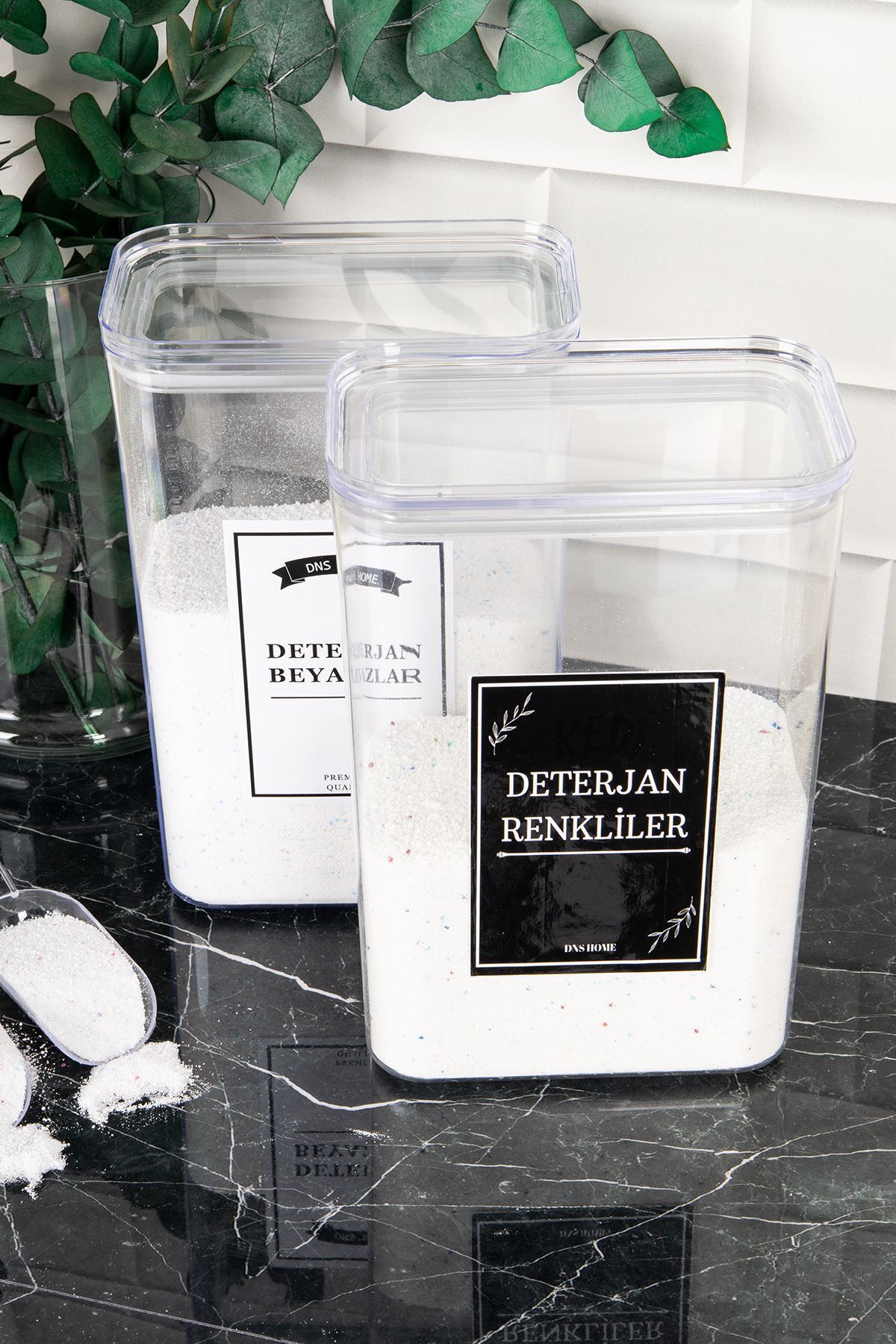 DNS HOME-2-Piece Detergent Storage Box with Scale Gift White and Color Label 3000 ml 2