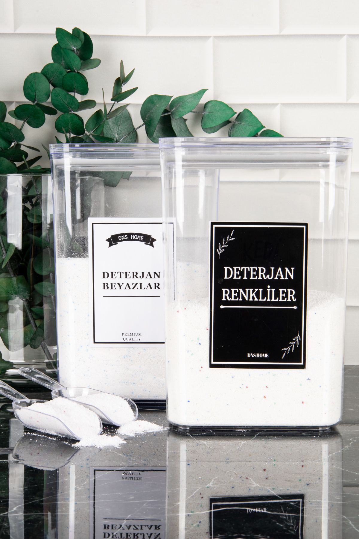 DNS HOME-2-Piece Detergent Storage Box with Scale Gift White and Color Label 3000 ml 3