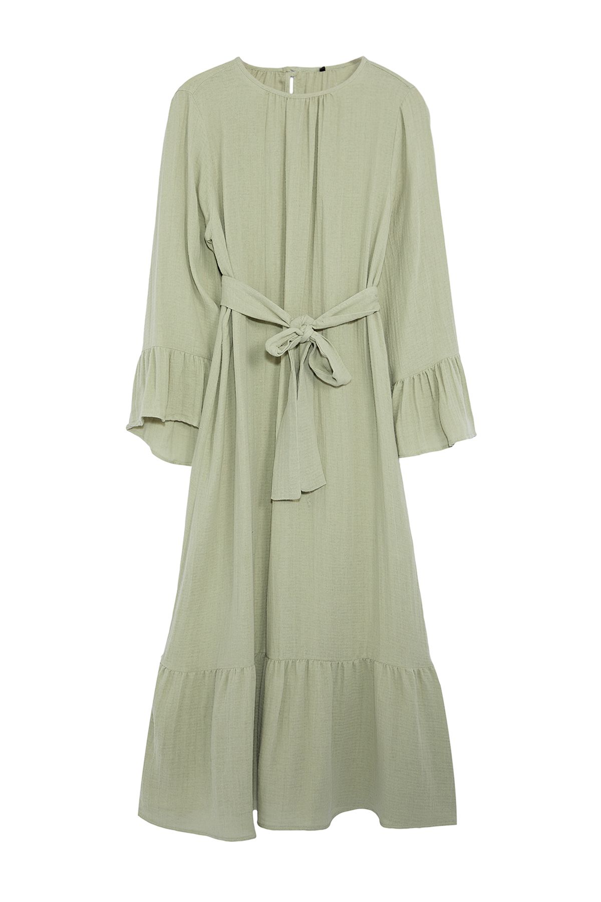 Trendyol Modest-Mintgrünes Musselinkleid mit Rüschenrock - TCTSS24EB00255 6
