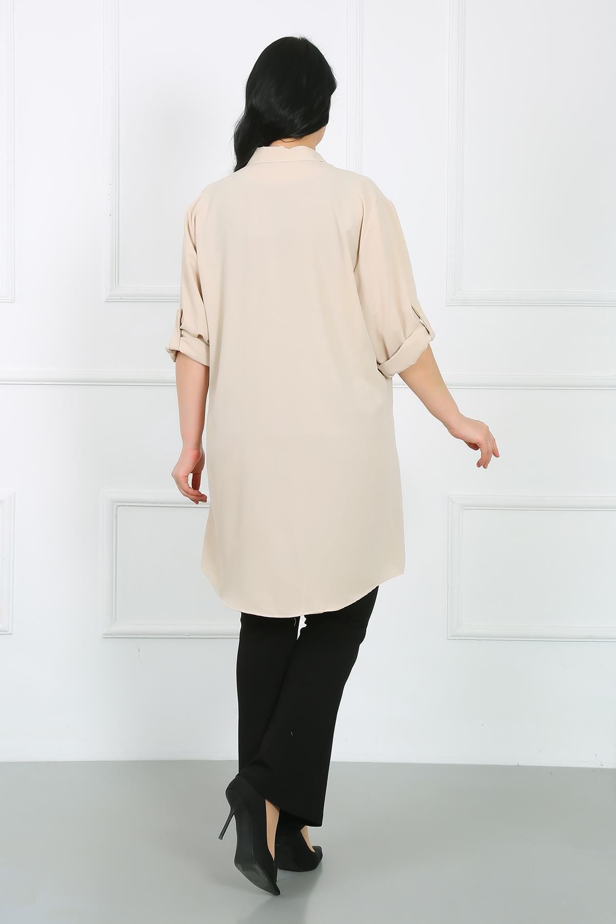 By Alba Collection-Plus Size Ecru Dubai Fabric Tunic 4
