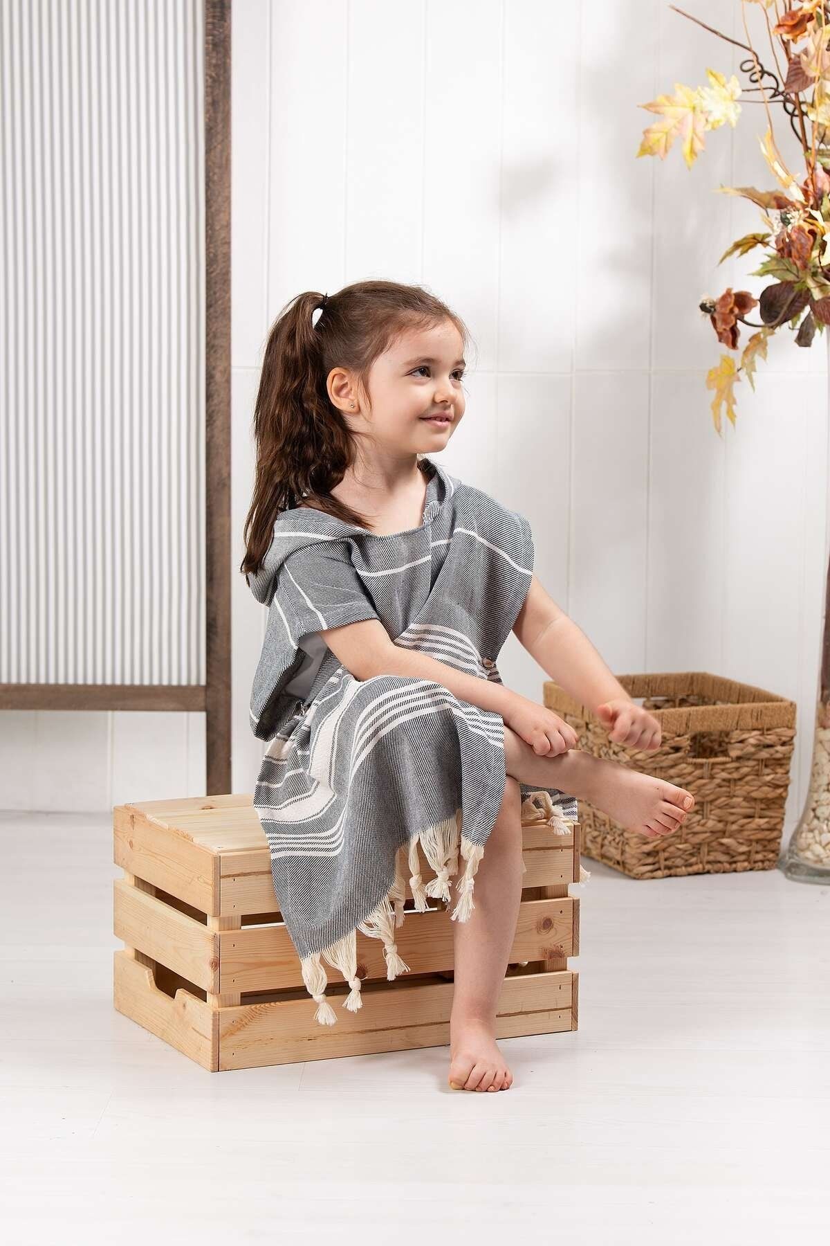 Formeya-Poncho Copii 100% Bumbac Prosop de Plaja Peshtemal Gri 3