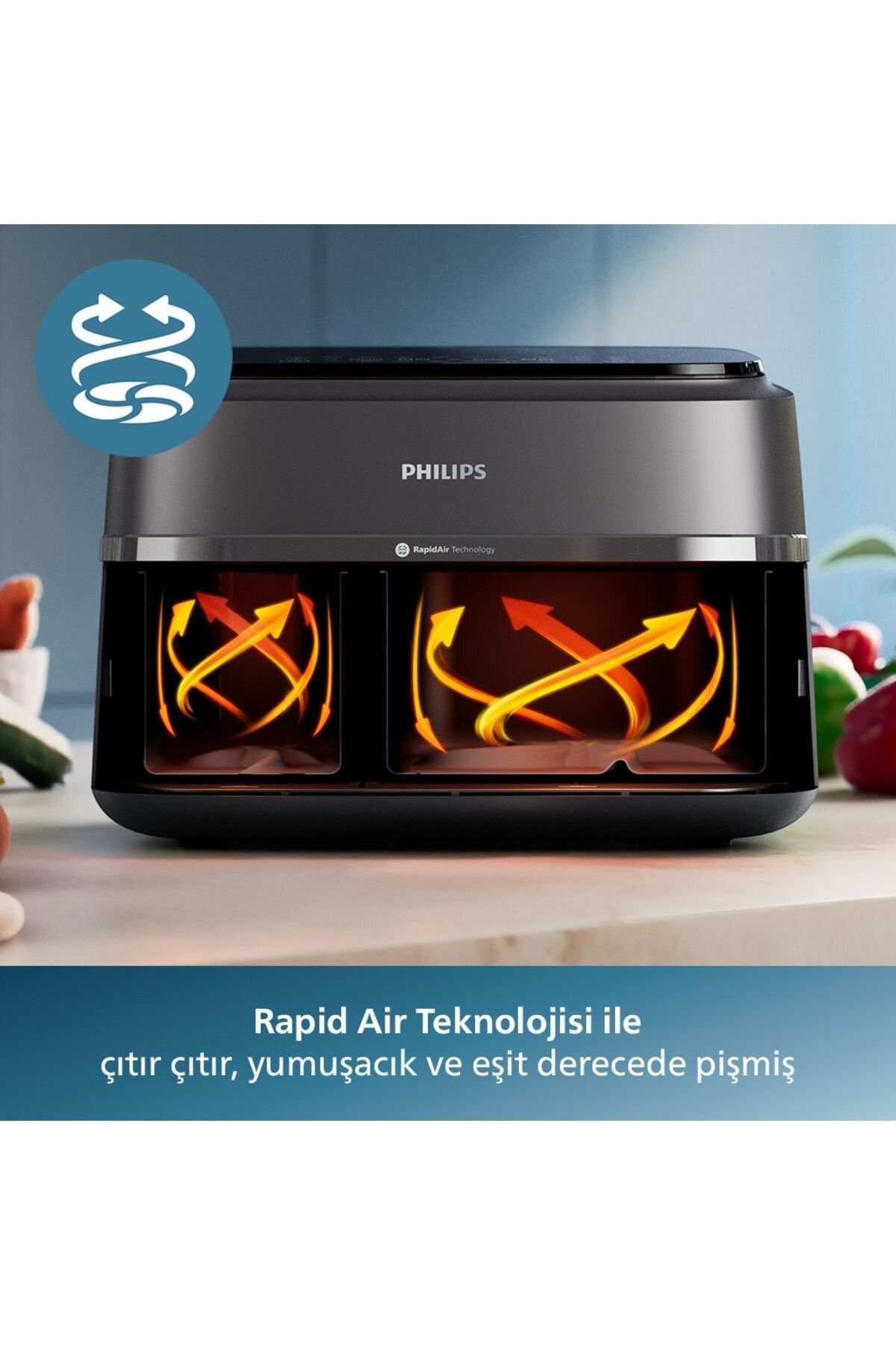 Philips Rapid Air Teknolojisi ile c t r yumu ak 3000 Serisi Cift Hazneli Airfryer HomeID le Haz r Tarifler