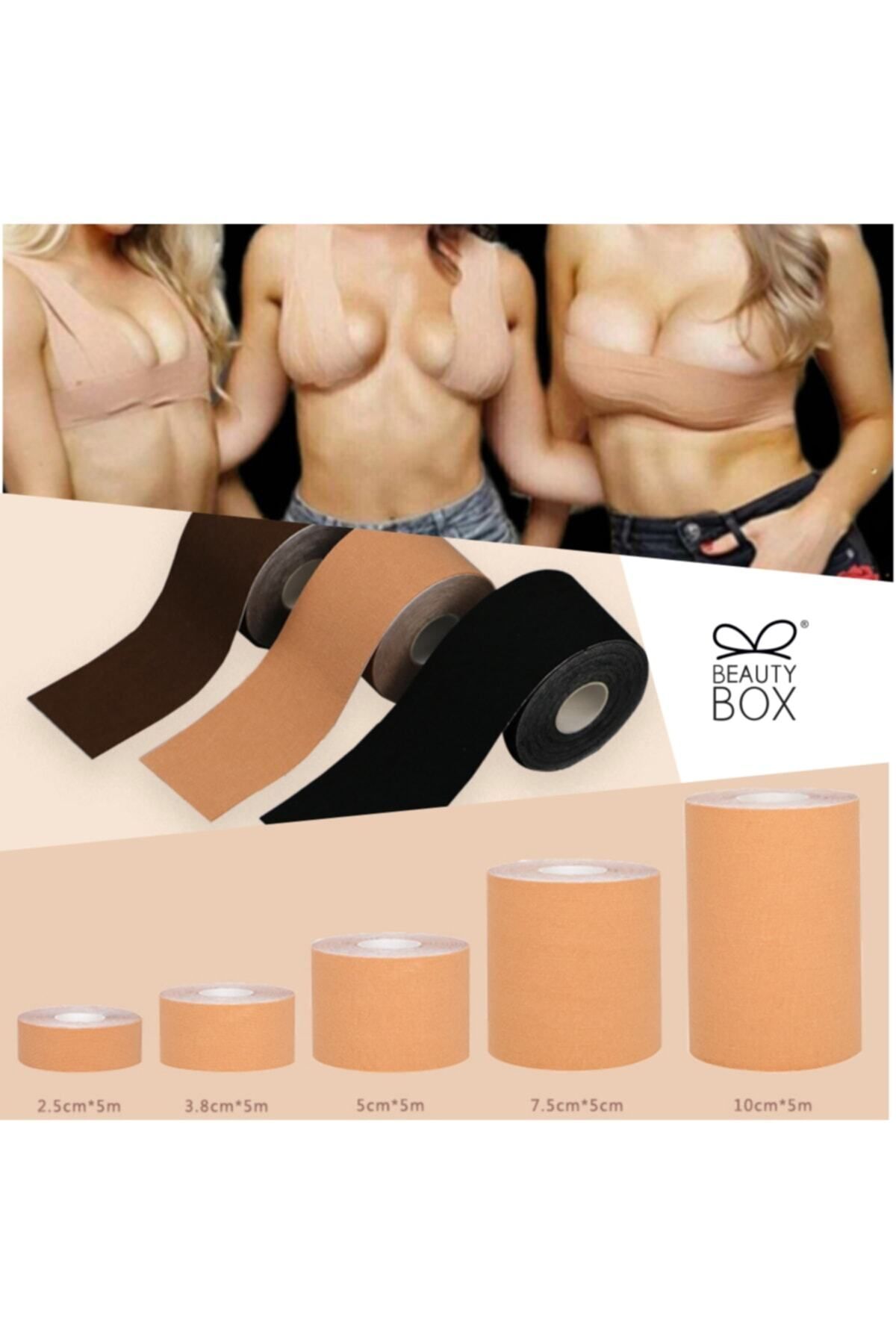 BEAUTY BOX COSMETIC-5Cm*5M Skin Color Water Resistant Chest Tape - Boob Tape Kinesiology Tape 5