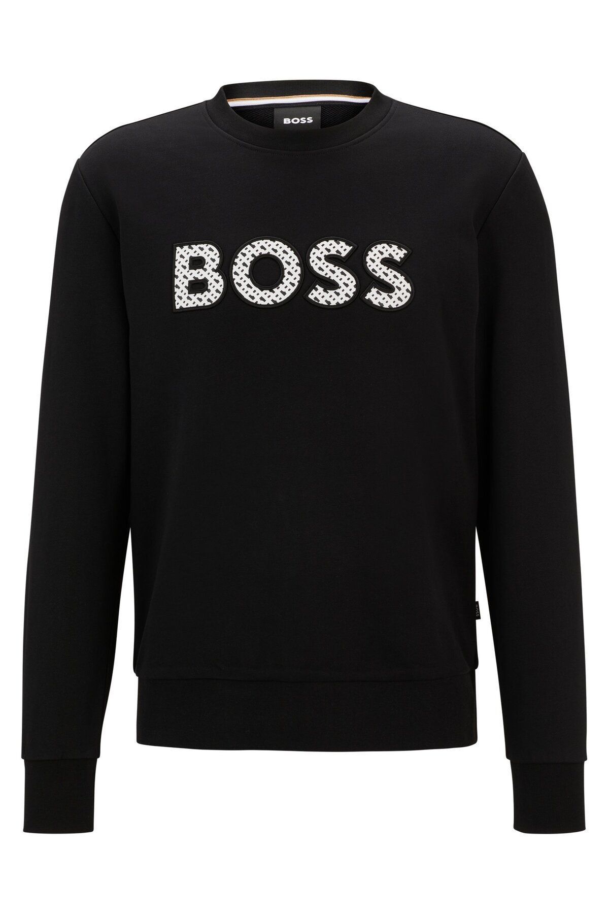 سویشرت مشکی مردانه یقه دوچرخه مناسب آستین بلند پنبه سیاه 002 BOSS