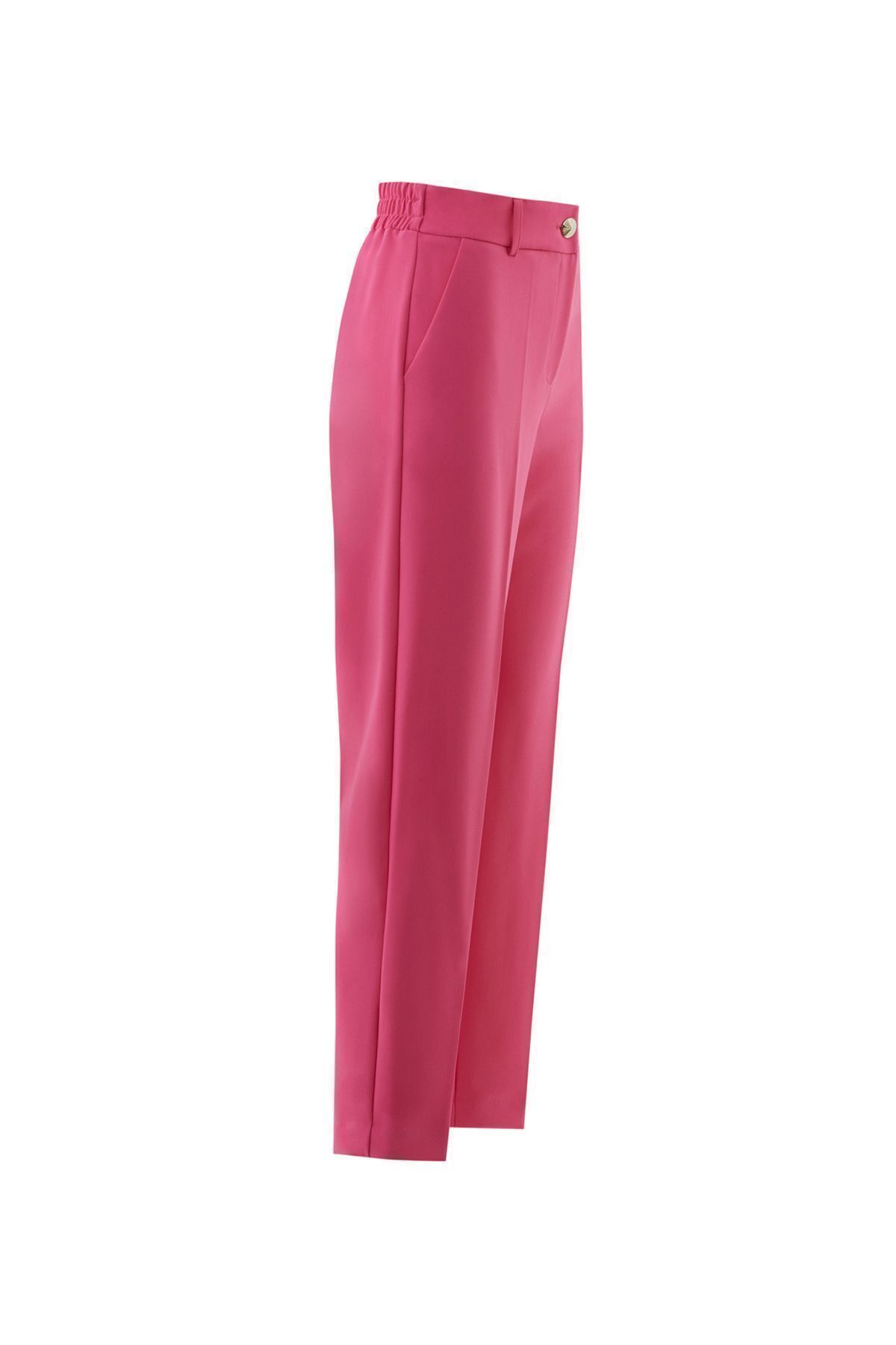 kı.we-Pink Carrot Trousers with Back Waist Elastic and Metal Buttons on the Front 2