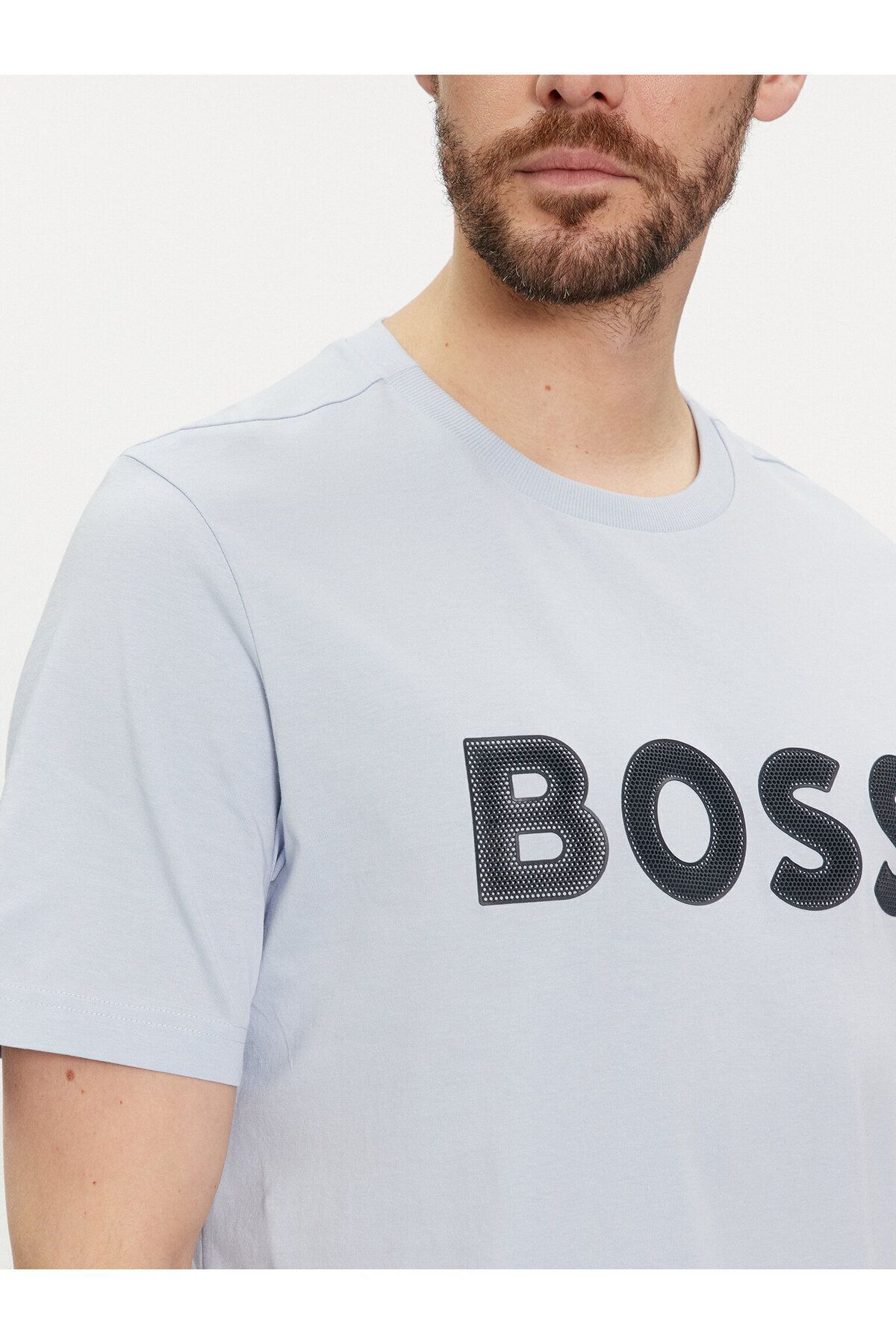 تی شرت آبی مردانه آستین کوتاه مسطح ، روشن 527 BOSS