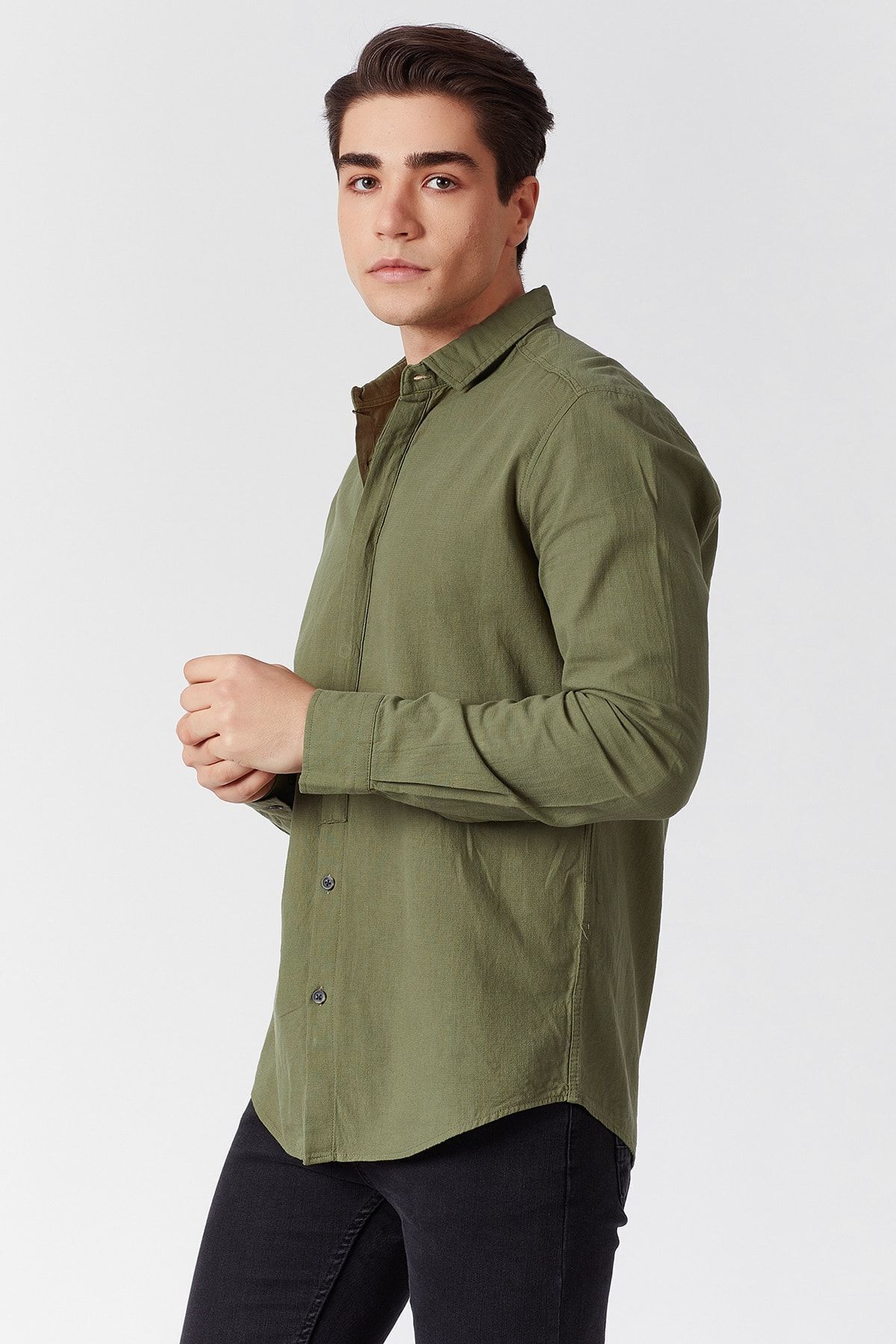 Haki Yarım Patlı Erkek Gömlek | MJ21S112262