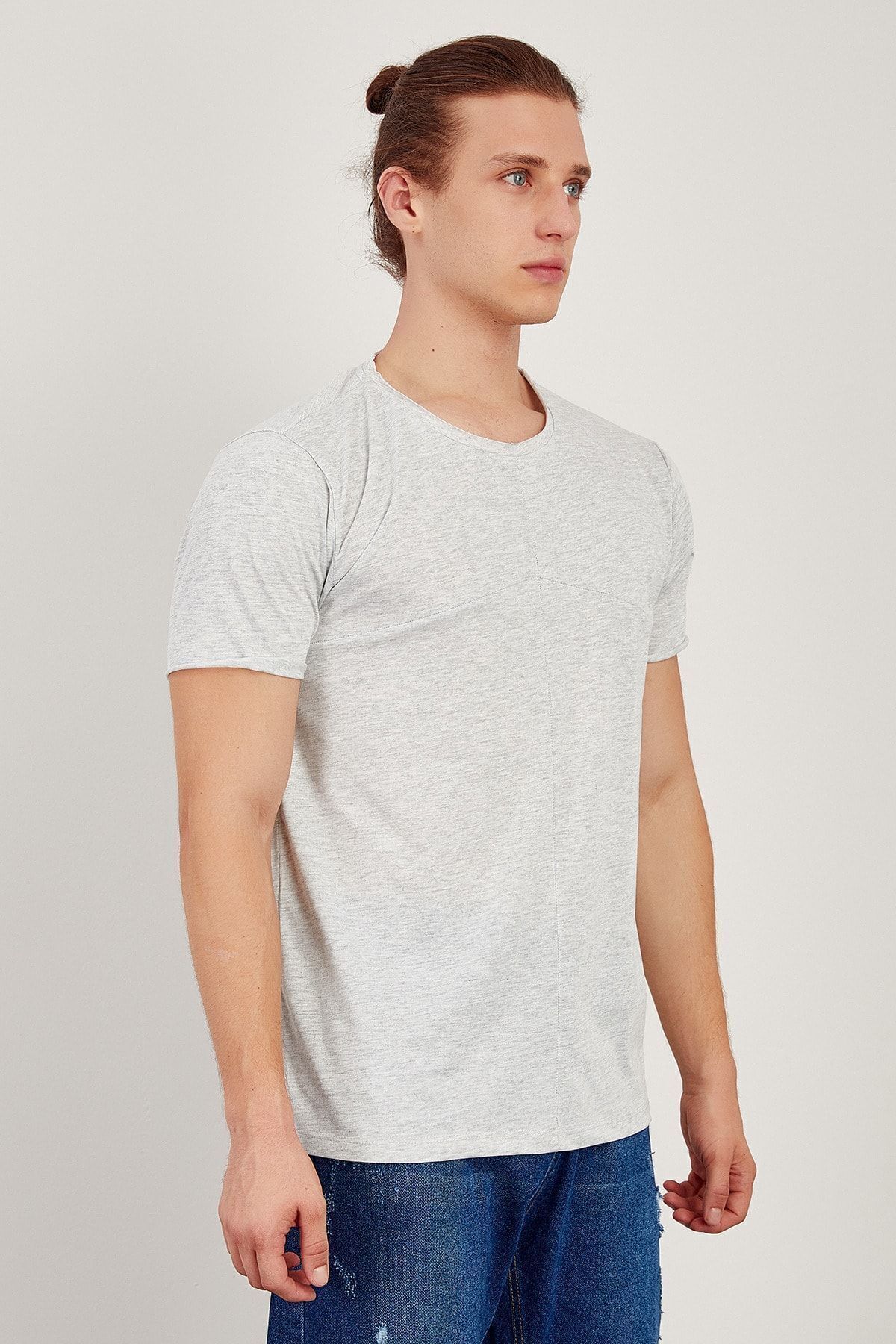 Erkek Kar Melanj Dikiş Detaylı T-shirt Me20s214780