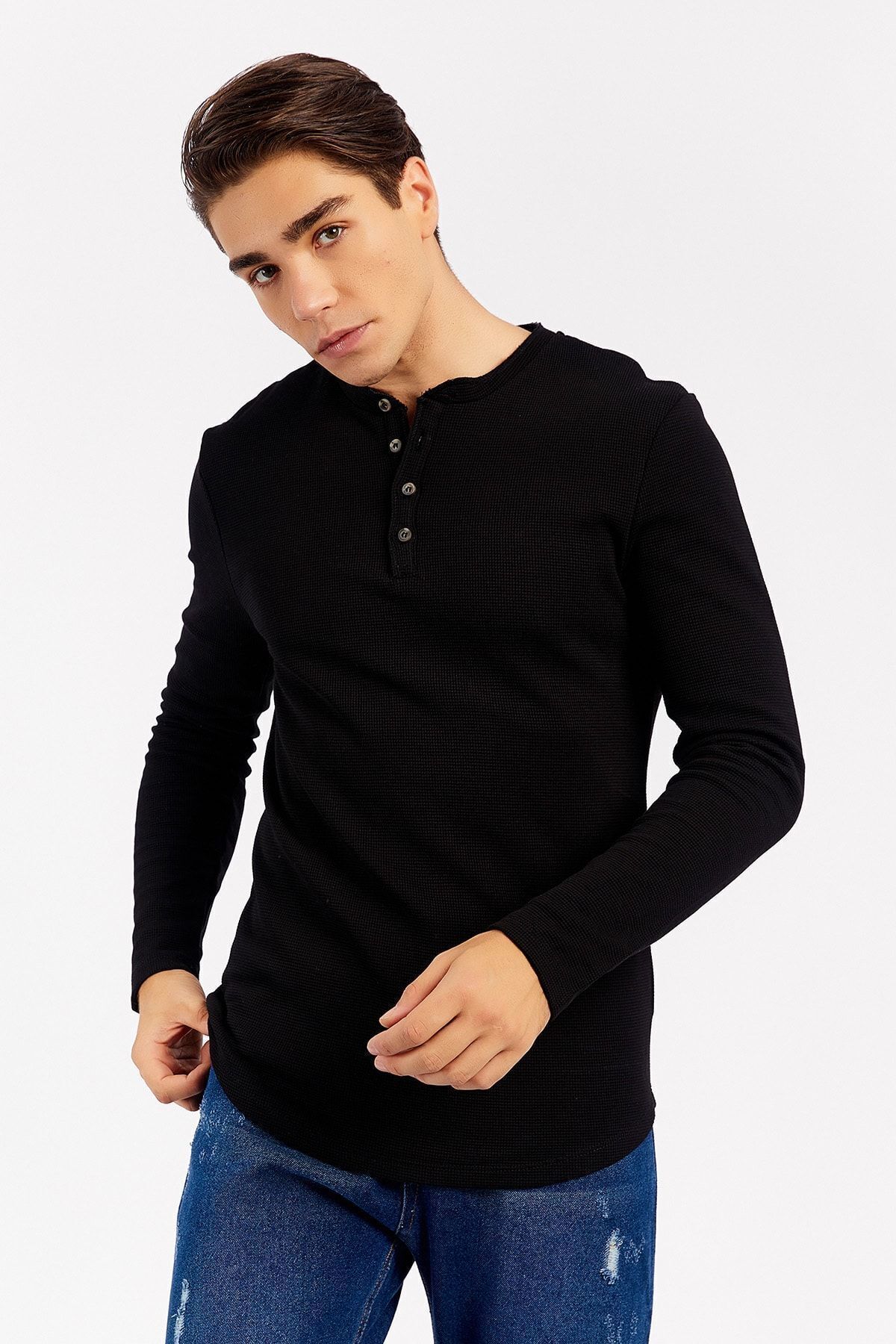 Siyah Hakim Yaka Uzun Kol T Shirt | Me21W224841
