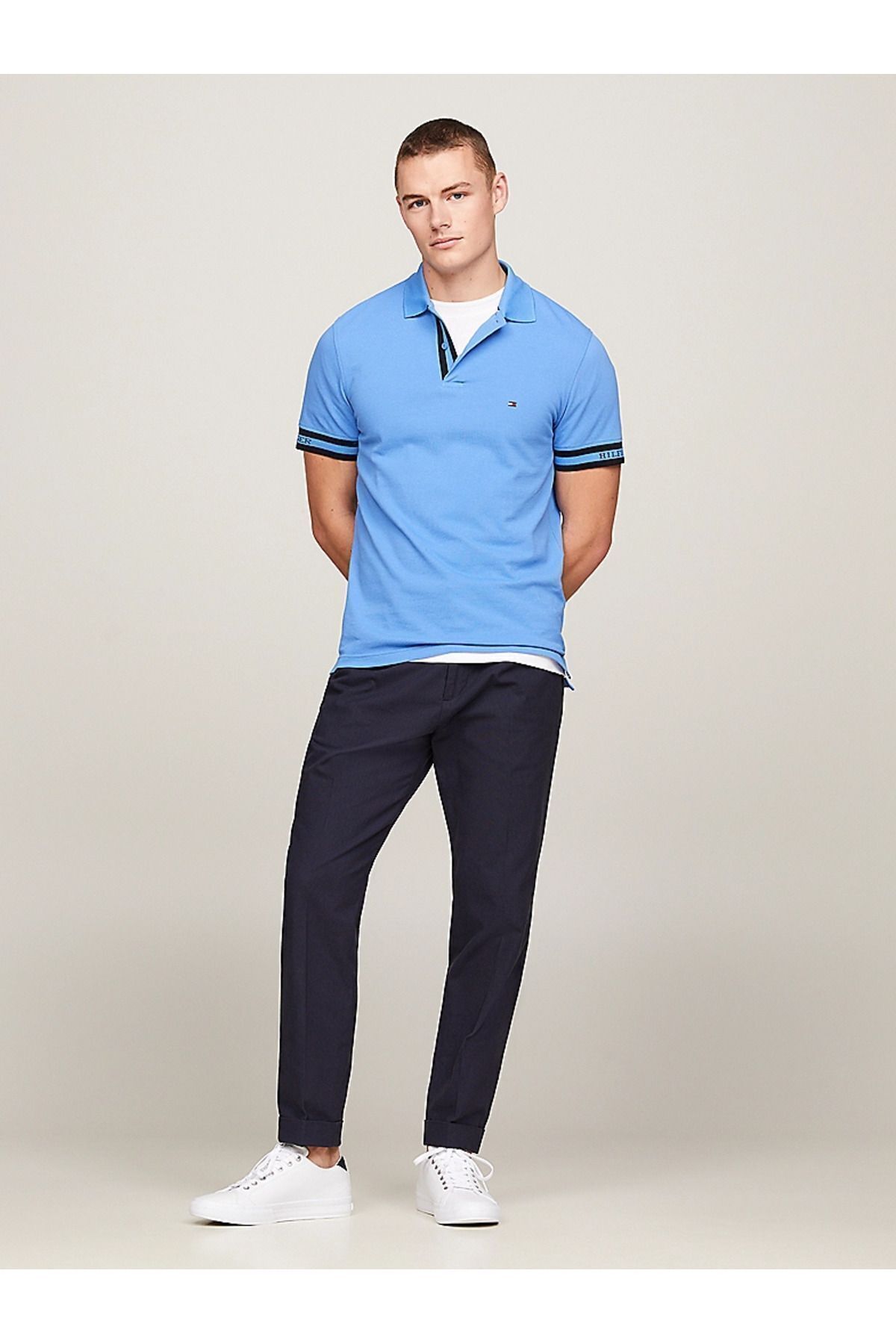 تی شرت یقه پولو مشکی مردانه بسته بندی دکمه یاکا آستین کوتاه قطبی MW0MW34737 C30 Tommy Hilfiger