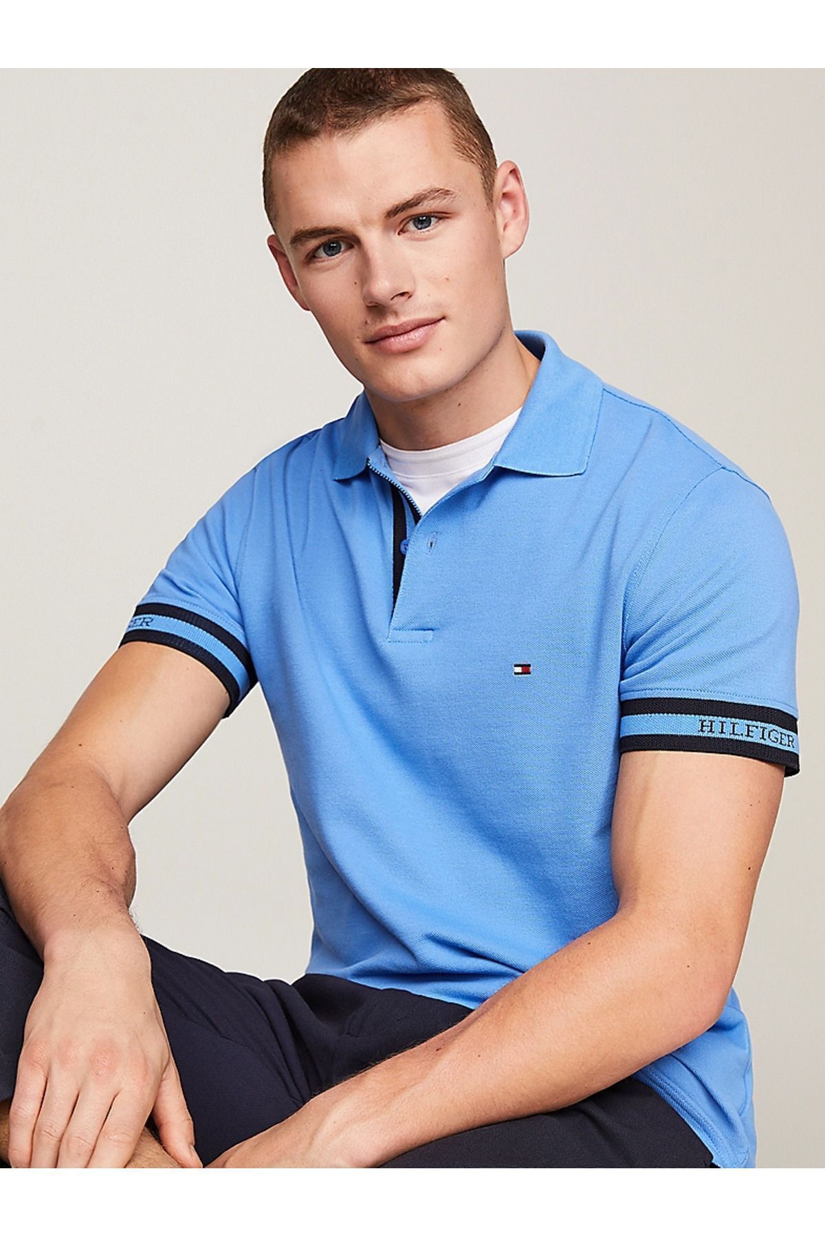 تی شرت یقه پولو مشکی مردانه بسته بندی دکمه یاکا آستین کوتاه قطبی MW0MW34737 C30 Tommy Hilfiger