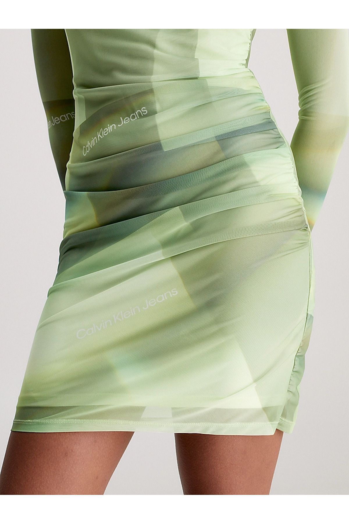 Calvin Klein Women s Patterned Mini Length Round Neck Slim Fit Green Dress J20J222535 0H7 Trendyol