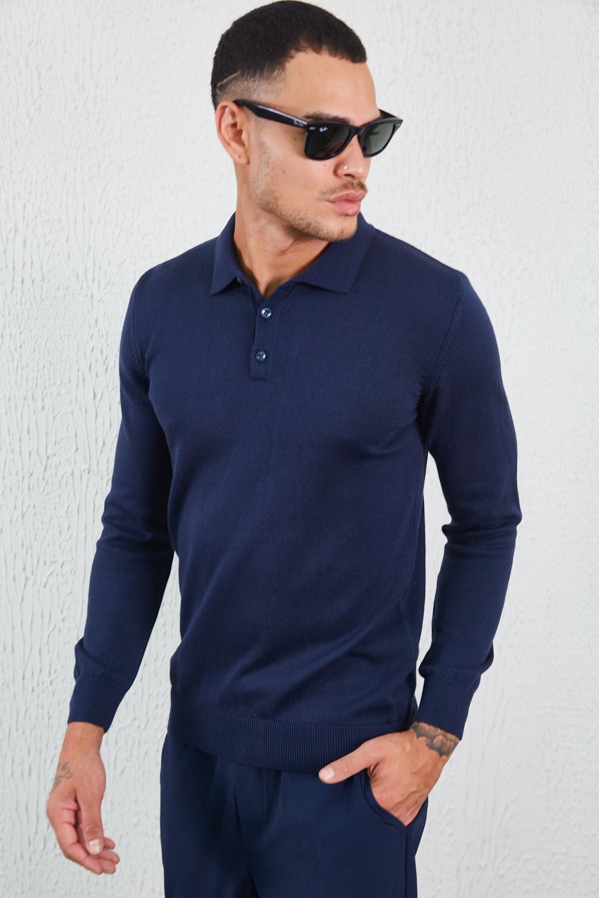 Lacivert Düğmeli Polo Yaka Basic Triko Lacivert | MEW517377-01