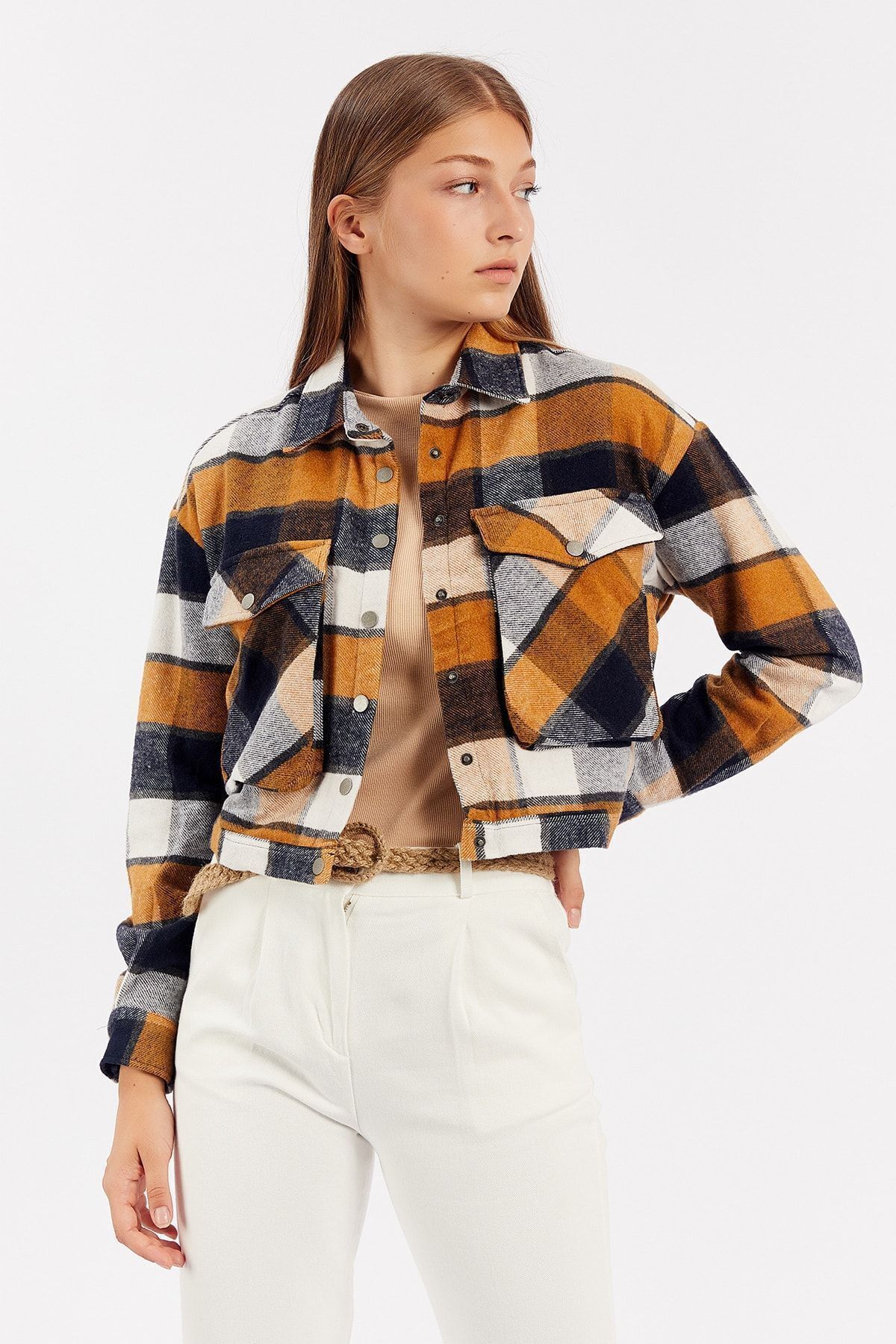 Hardal Kadın Crop Cepli Ceket | MK21W352963