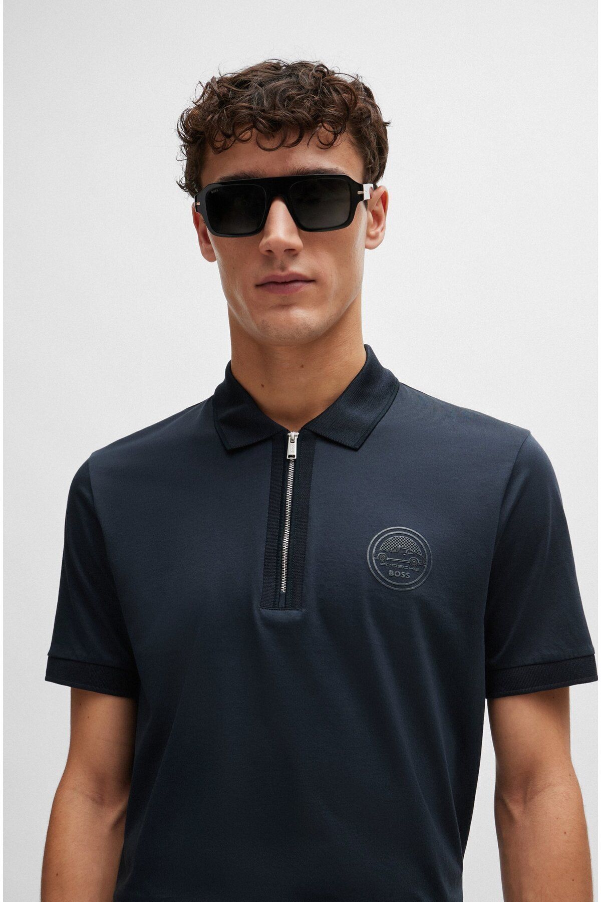 تی شرت یقه پولو آبی مردانه دکمه پنبه ، آستین کوتاه Navy Blue Polo Collar 404 BOSS