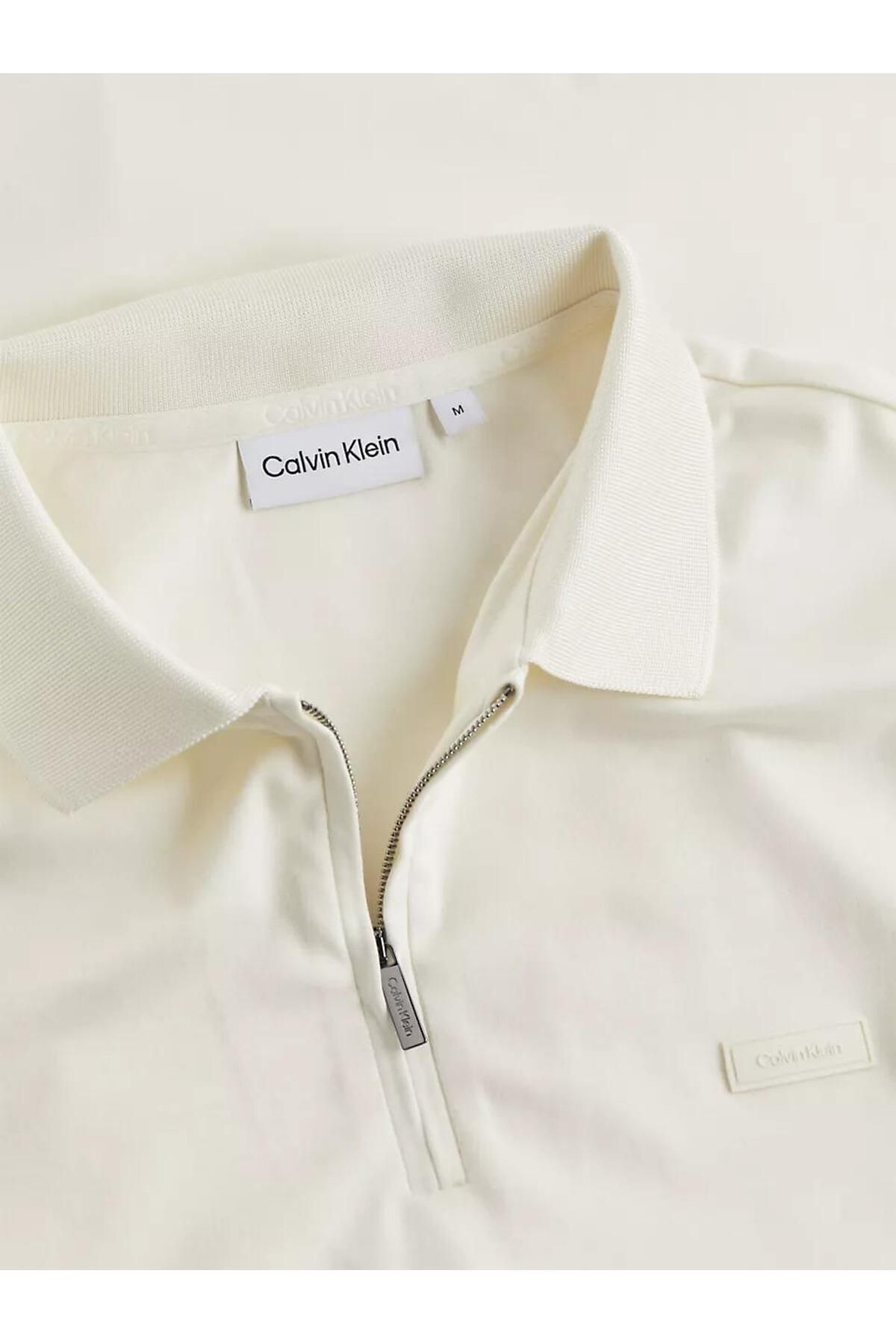 تی شرت یقه پولو سفید مردانه چوگان Welt Touch Liquid اورجینال Calvin Klein