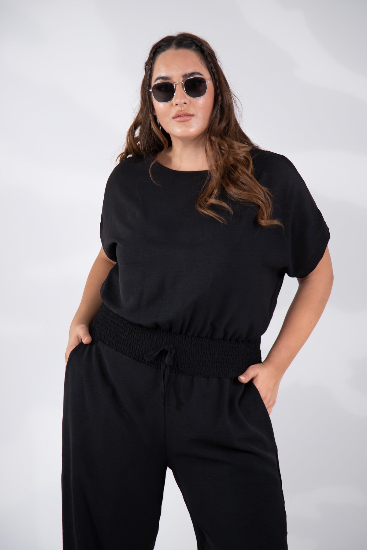 Roxxlen Kadın Büyük Beden 333474 Beli Gipeli SİYAH Tulum