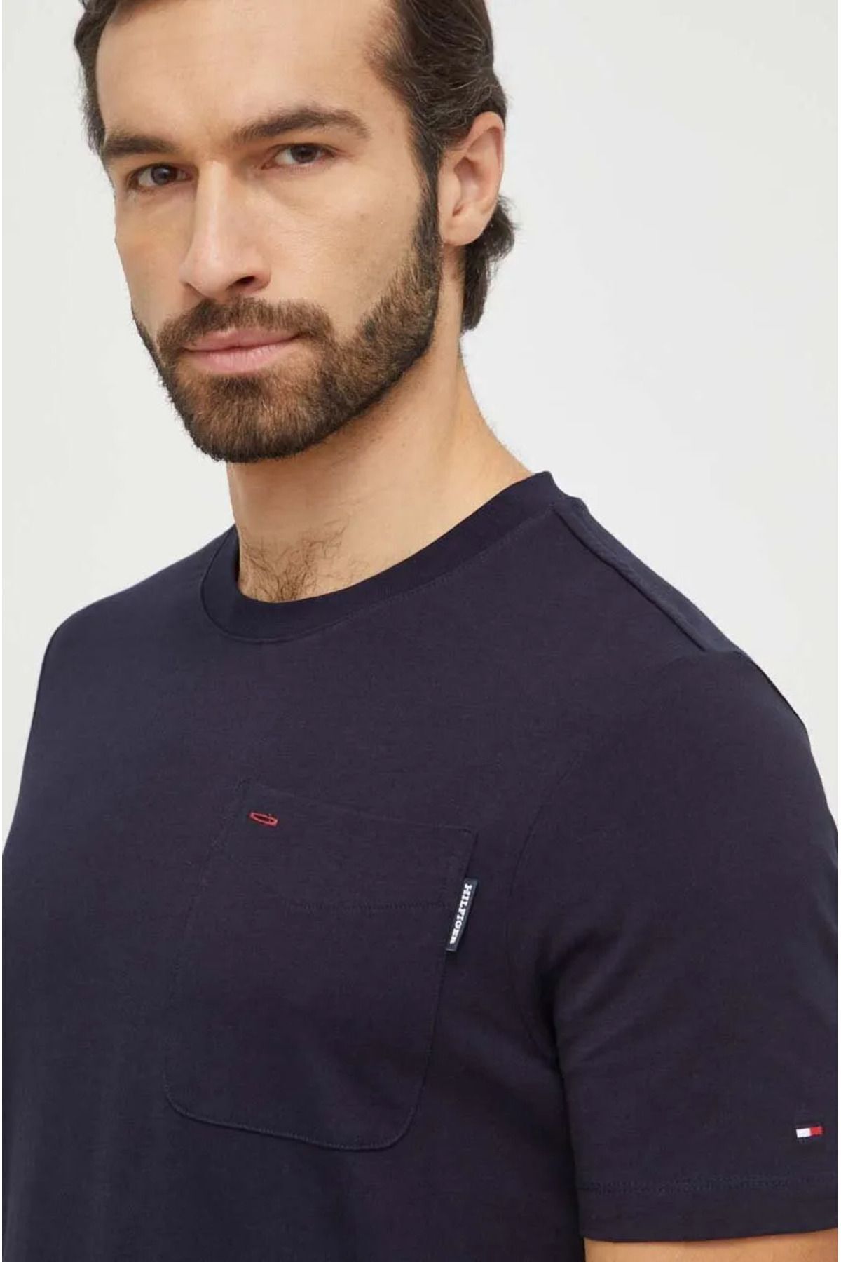 تی شرت آبی مردانه آرم برند آقایان آستین کوتاه گردو Navy Blue MW0MW33696 DW5 Tommy Hilfiger