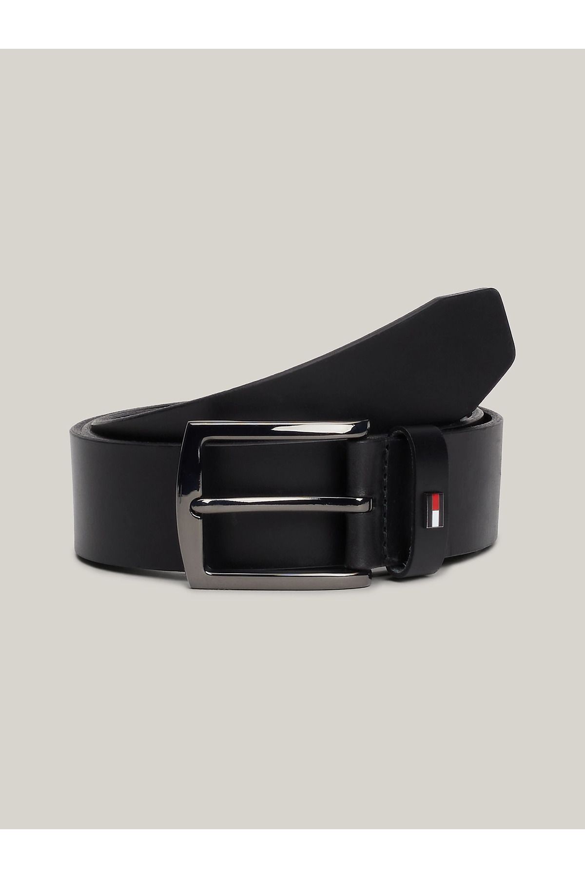 کمربند مشکی مردانه سیاه و سفید چرمی فلزی AM0AM12546 BDS Tommy Hilfiger