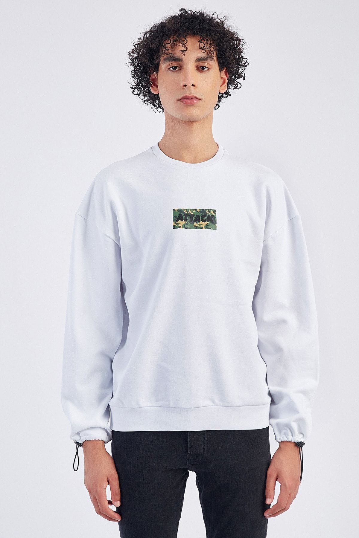 Beyaz Baskılı Kolu Lastikli  Sweat | Me21W224957