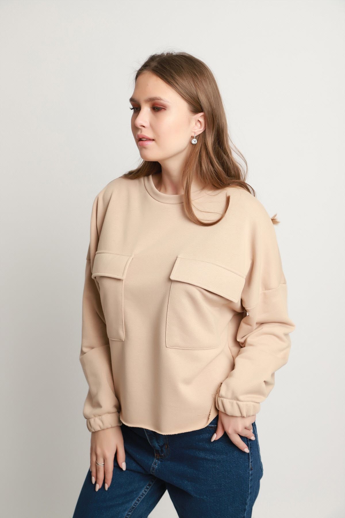 Taş Çift Cep Kapaklı Sweatshirt | MK19W274828