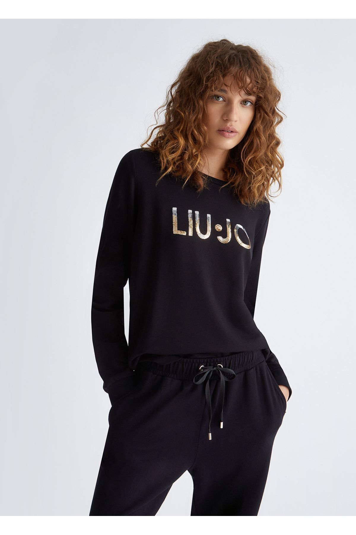 Liu Jo Kad n Pamuklu Uzun Kollu Gunluk Siyah Sweatshirt TF3288FS576 U9215