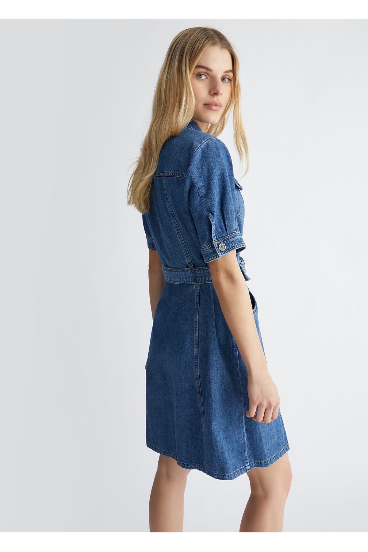 Liu Jo-Rochie albastră pentru femei, cu nasturi, mini-lungime, pentru utilizare zilnică UA4226D4828-78690 4