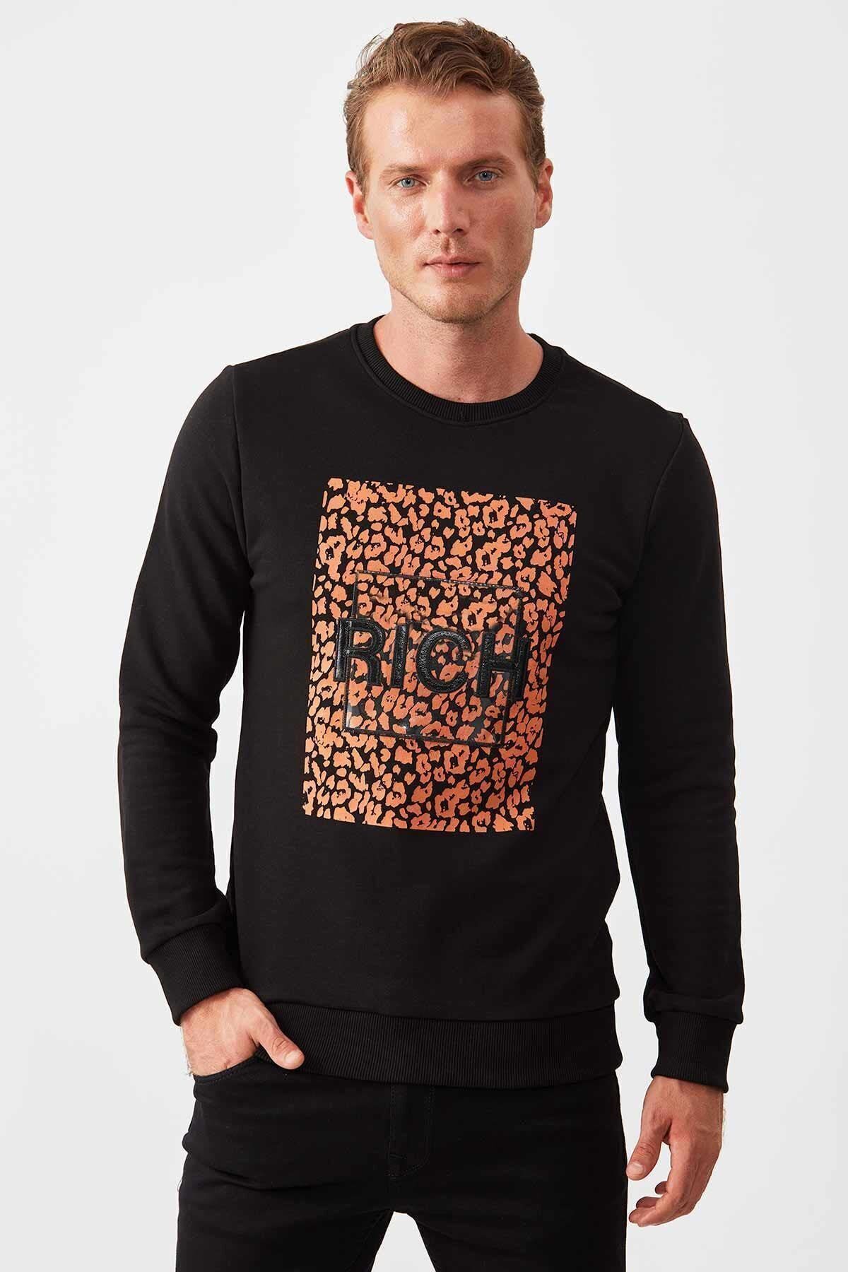 Siyah Rich Baskılı Erkek Sweat | ME19W224807