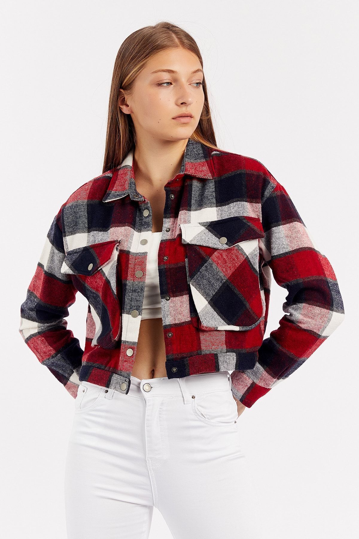 Kırmızı Kadın Crop Cepli Ceket | MK21W352963