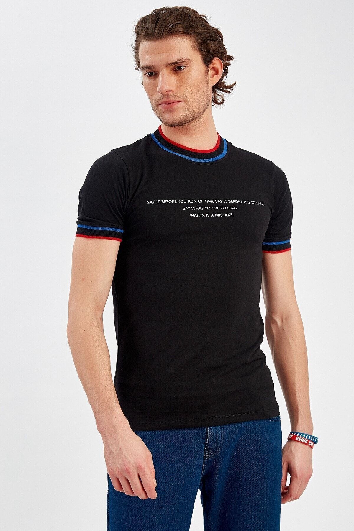 Siyah Erkek Triko Yaka T-shirt | Me20s214614