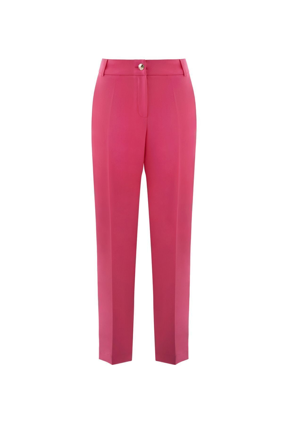 kı.we-Pink Carrot Trousers with Back Waist Elastic and Metal Buttons on the Front 1