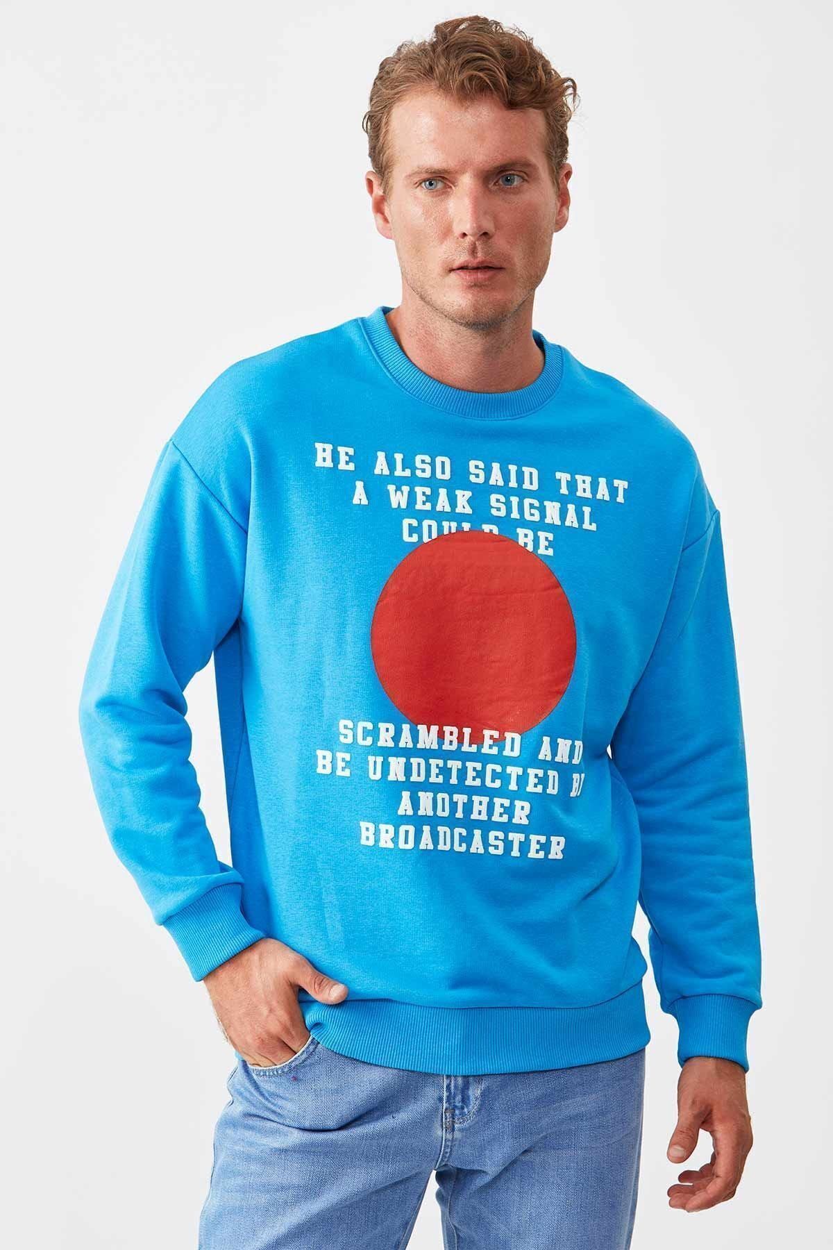 Mavi Baskılı Erkek Sweat | ME19W224799