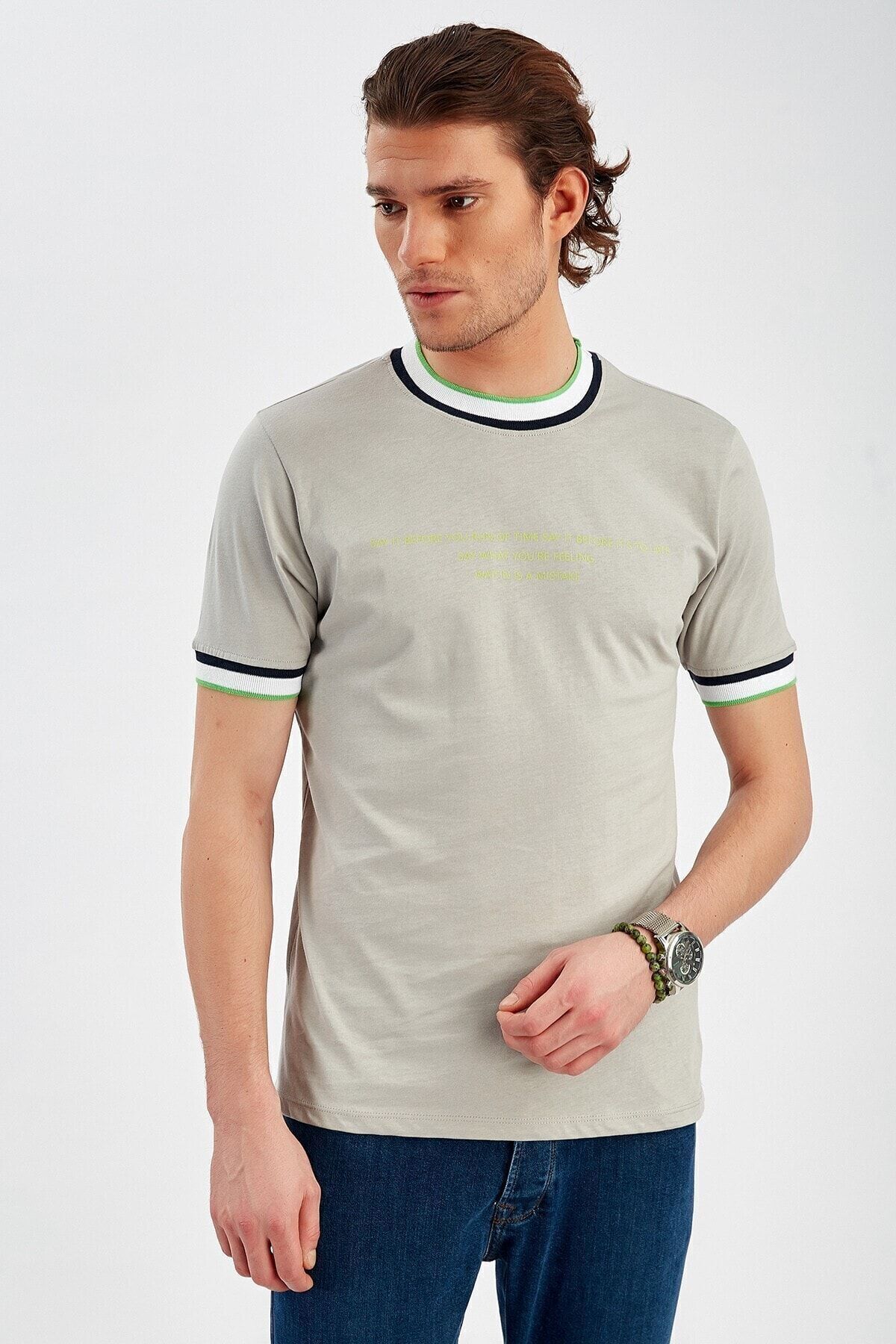 Erkek Gri Triko Yaka T-shirt Me20s214627