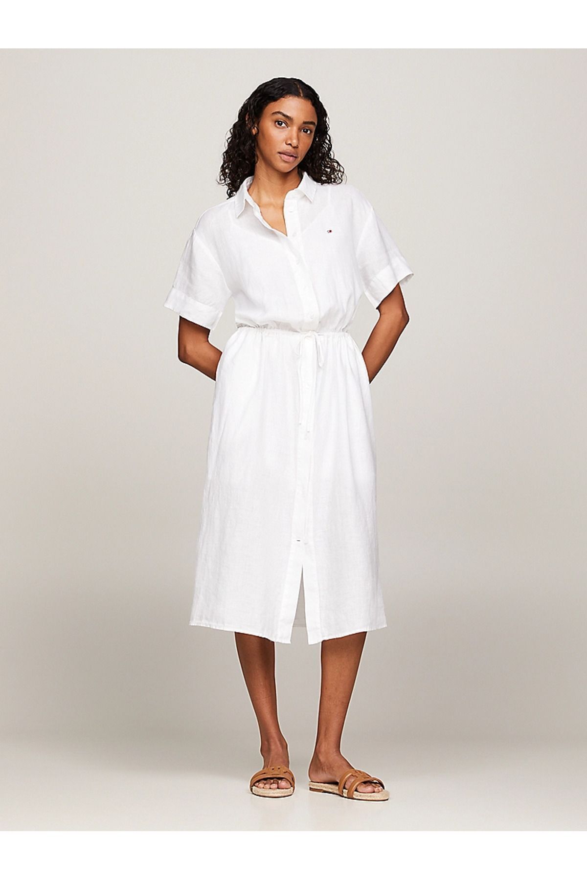 Tommy Hilfiger White Brand Logo Women s Dress Woven WW0WW41911 YCF Trendyol