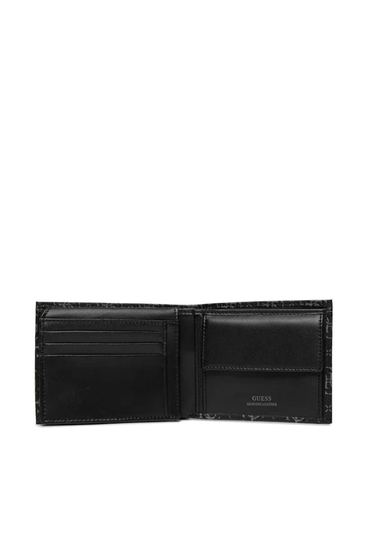 Guess-Men's Black Wallet - Logo Printed, Multi-Compartment Fabric, Use 3