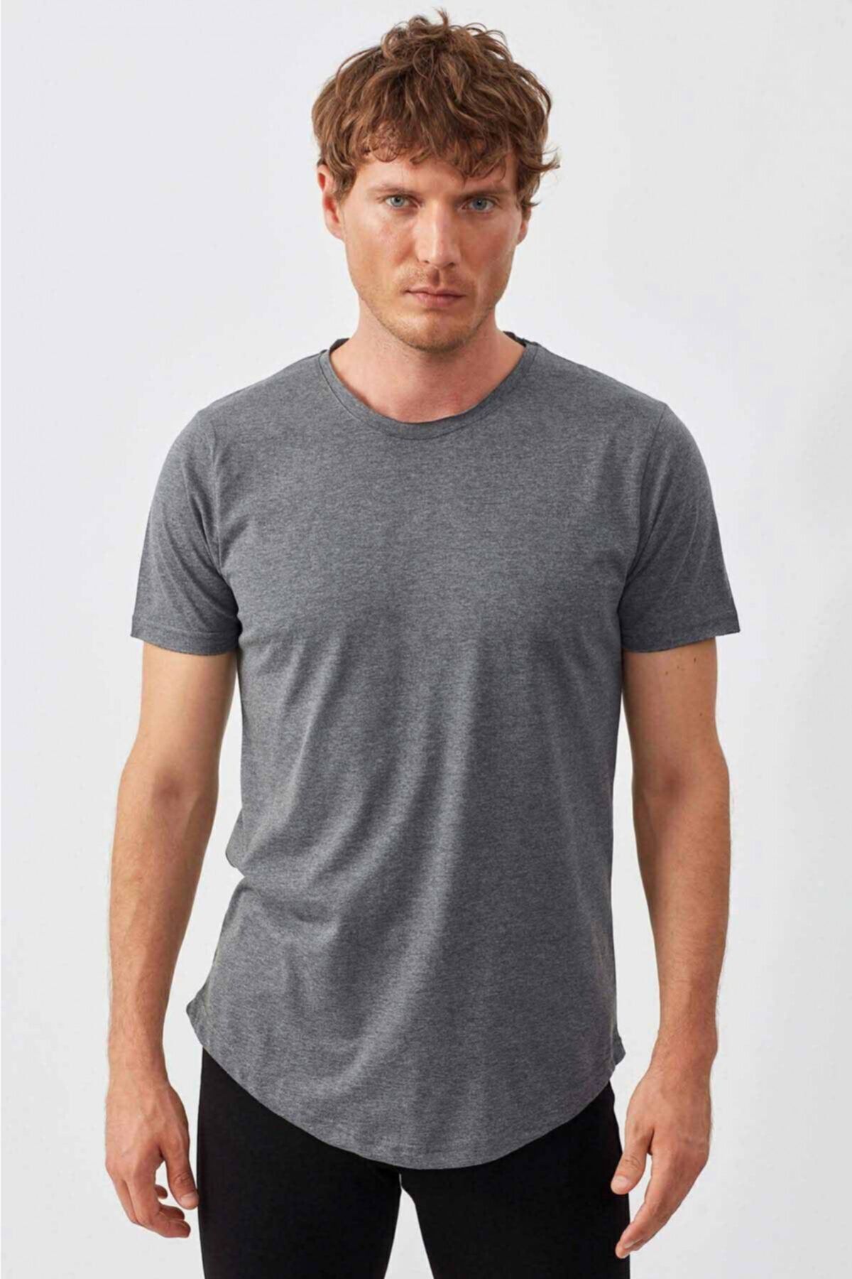 Antrasit Bisiklet Yaka T-Shirt | ME19S214176