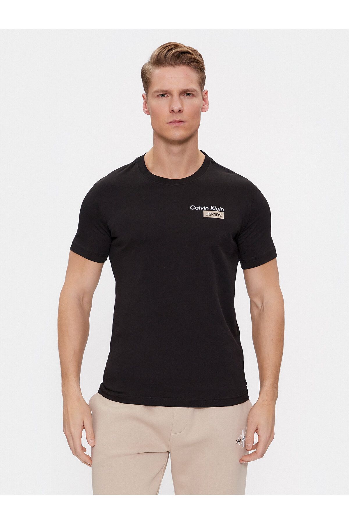 تی شرت مشکی مردانه ورود به سیستم 100 ٪ نخی با آستین کوتاه J30J324647 beh Calvin Klein