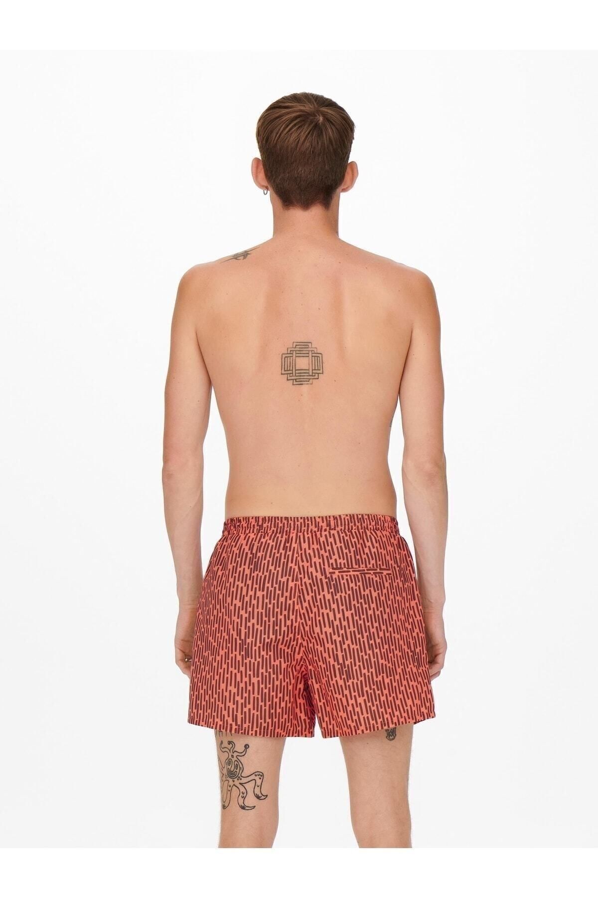 شلوارک مردانه صورتی مدل Onsted Swim Stripe Print Gw 1844 22021835-06 Only & Sons