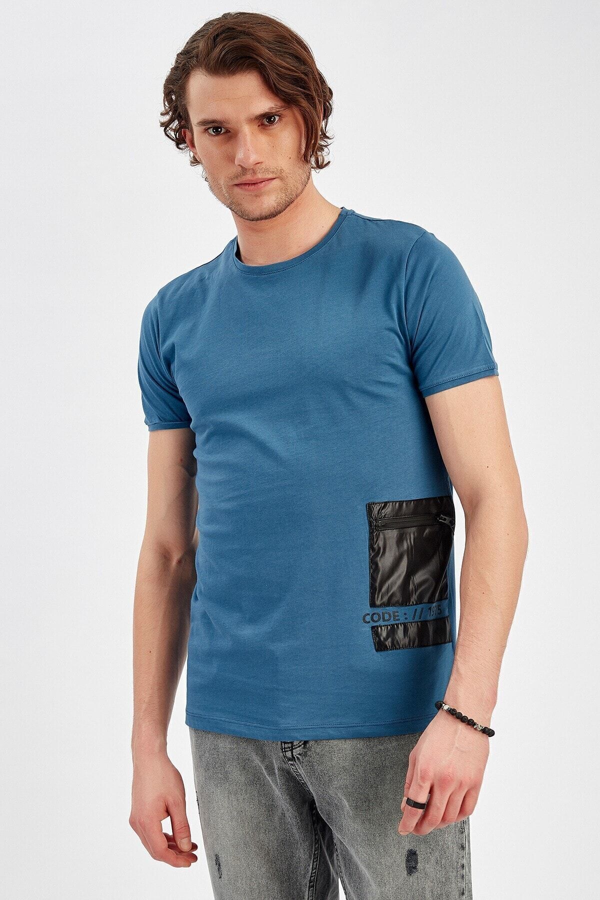 Erkek İndigo T-shirt | Me20s214550