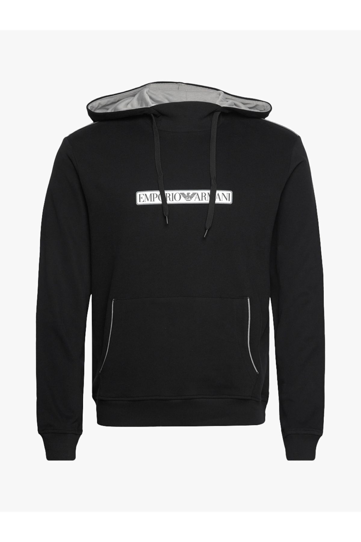 Emporio Armani Erkek Kap onlu Yaka Regular Fit Pamuklu Uzun Kollu Siyah Sweatshirt 112052 3F573 00020 Erkek Giyim