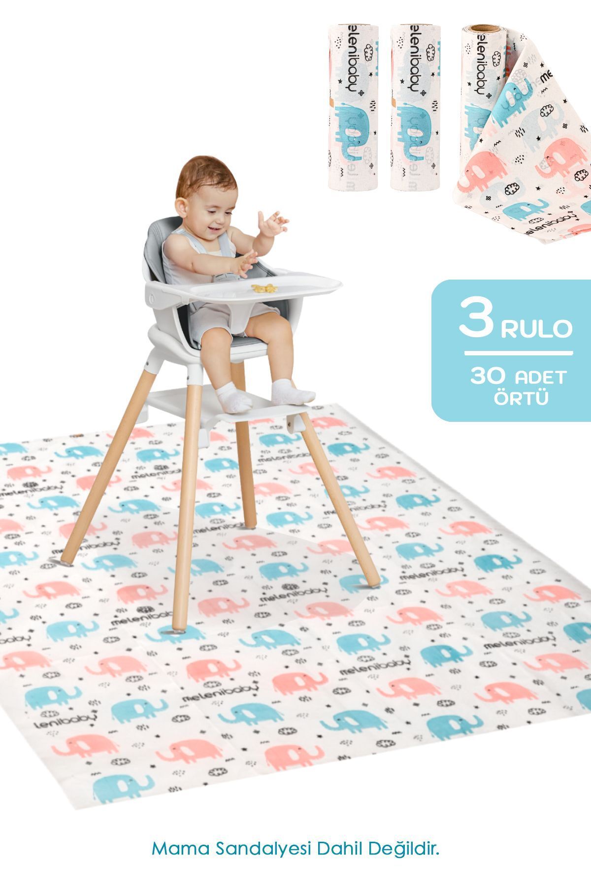 3'lü Paket 30 Adet Kullan At Aktivite Örtüsü - Mama Sandalyesi Altı Bebek Ek Gıda Örtüsü Alt Açma