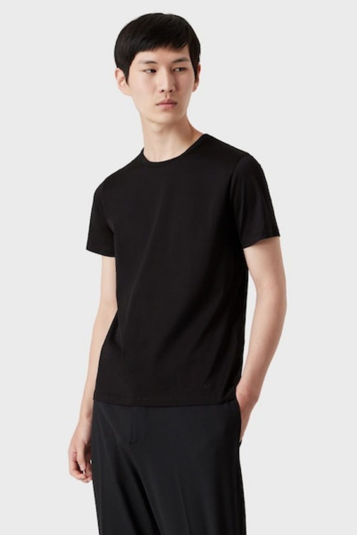 امپوریو آرمانی تی‌شرت آستین کوتاه مردانه طرح لوگو، مشکی، نخی، کد 8N1T84، 1JQ3Z-0999