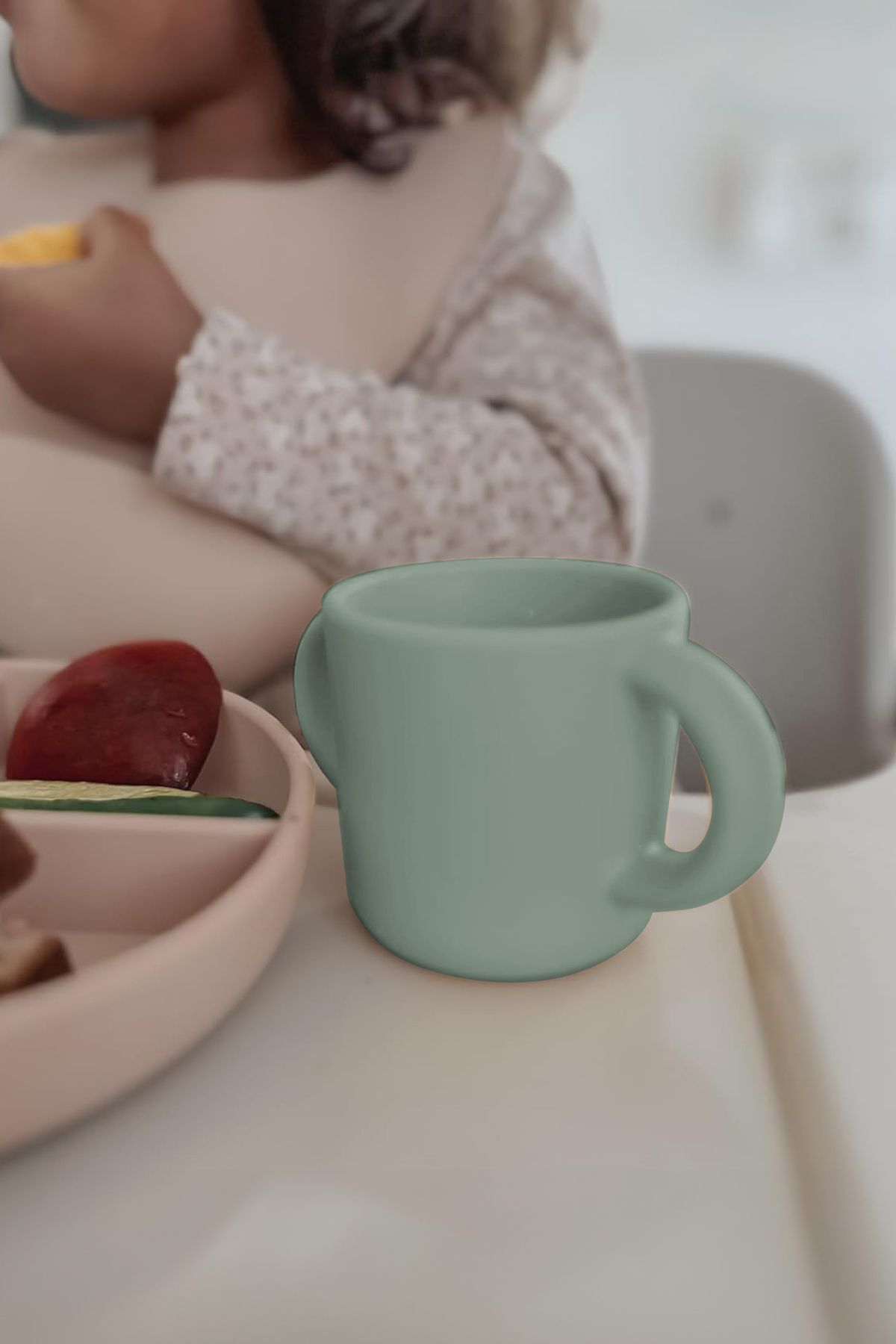 Meleni Baby Kulplu Silikon Bebek Bardağı - Çift Kulplu Sililkon Bardak Yeşil fotoğrafı 3 (önizleme)