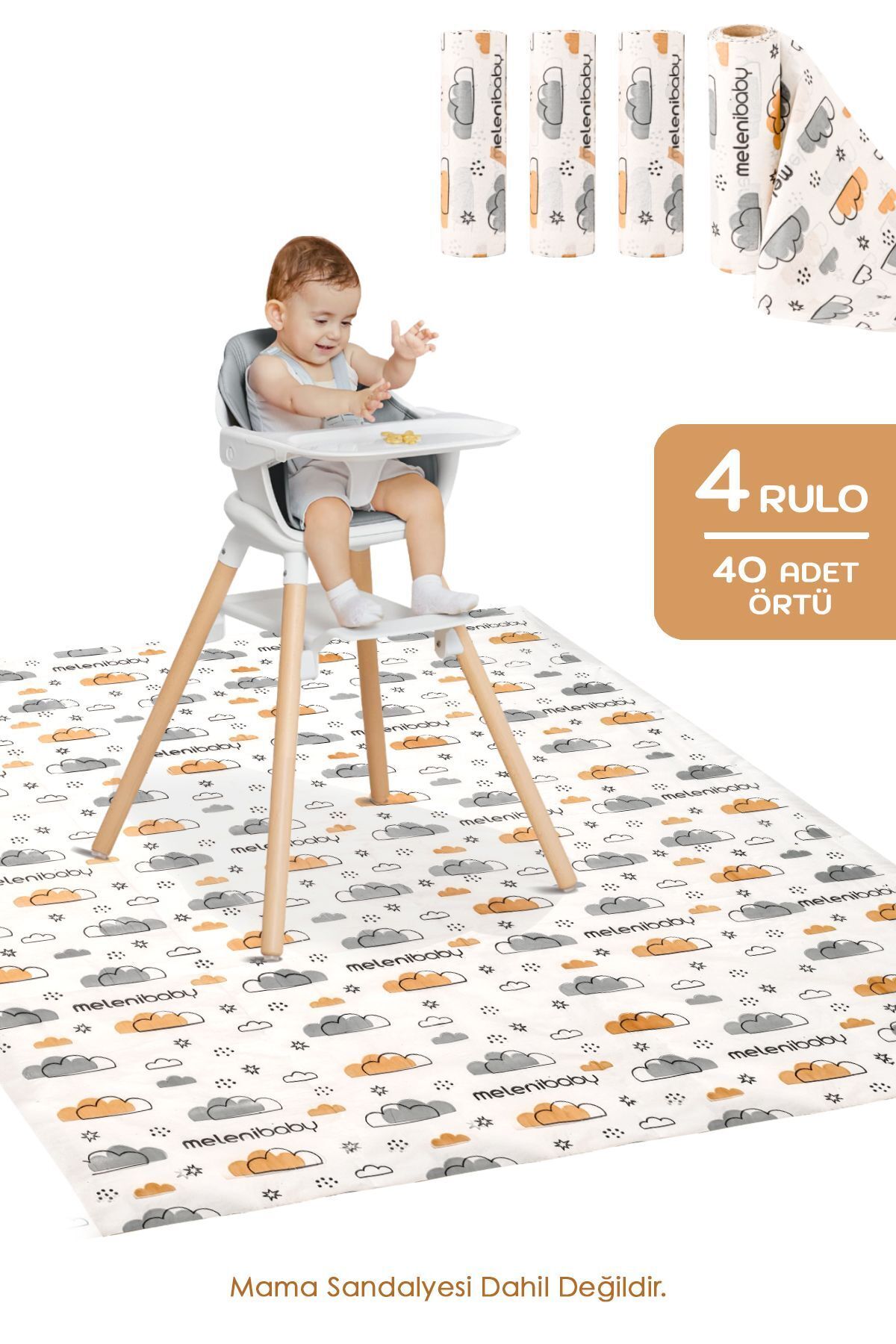 Meleni Baby 4'lü Paket 40 Adet Kullan At Aktivite Örtüsü - Mama Sandalyesi Altı Bebek Ek Gıda Örtüsü Alt Açma