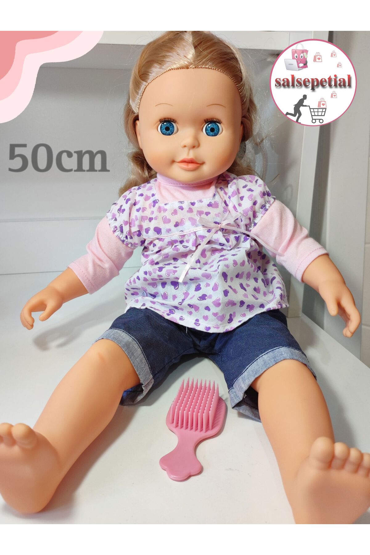 Salsepetial Büyük Boy Türkçe Konuşan Et Bez Bebek 50cm 16 Soruya 70 Farklı Cevap Veren Şarkı Söyleyen Bebek 50cm fotoğrafı 6 (önizleme)