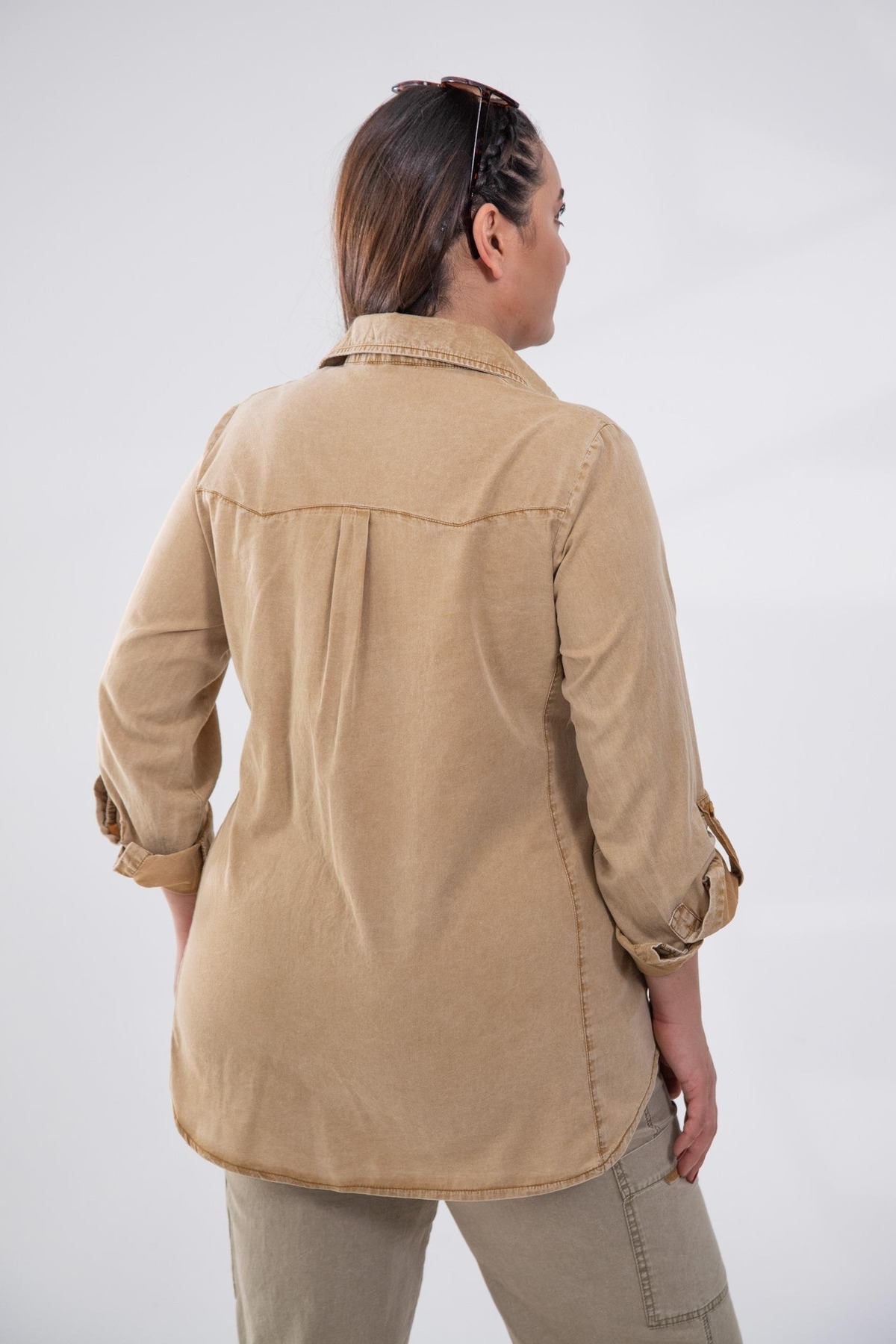 Roxxlen  Büyük Beden 122333 Cep Detaylı Apoletli Gömlek - Görsel 2