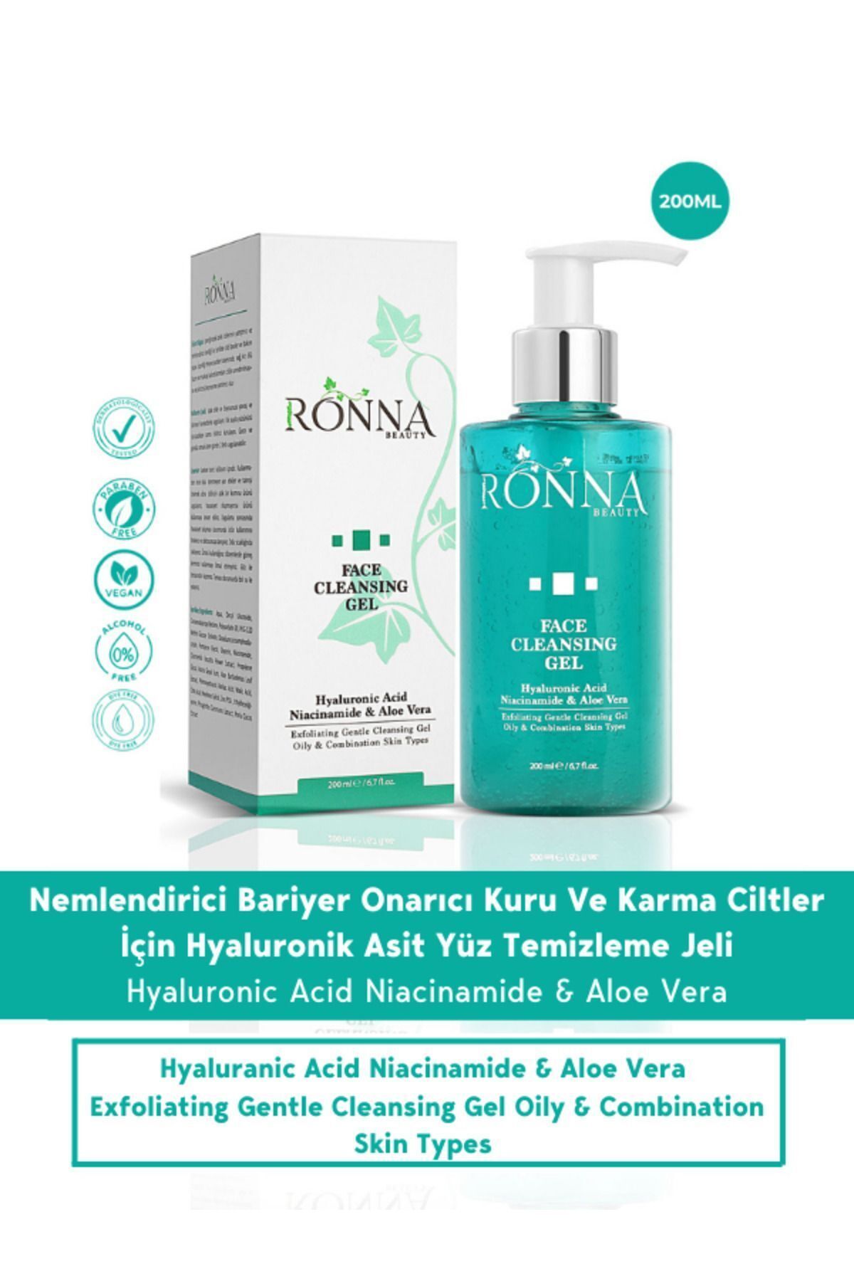 Ronna Beauty ژل پاک کننده مغذی و ترمیم کننده صورت ژل پاک کننده صورت ۲۰۰ میلی لیتر هیالورونیک اسید نیاسینامید — ۸۶۸۳۲۱۰۴۴۳۲۸۱