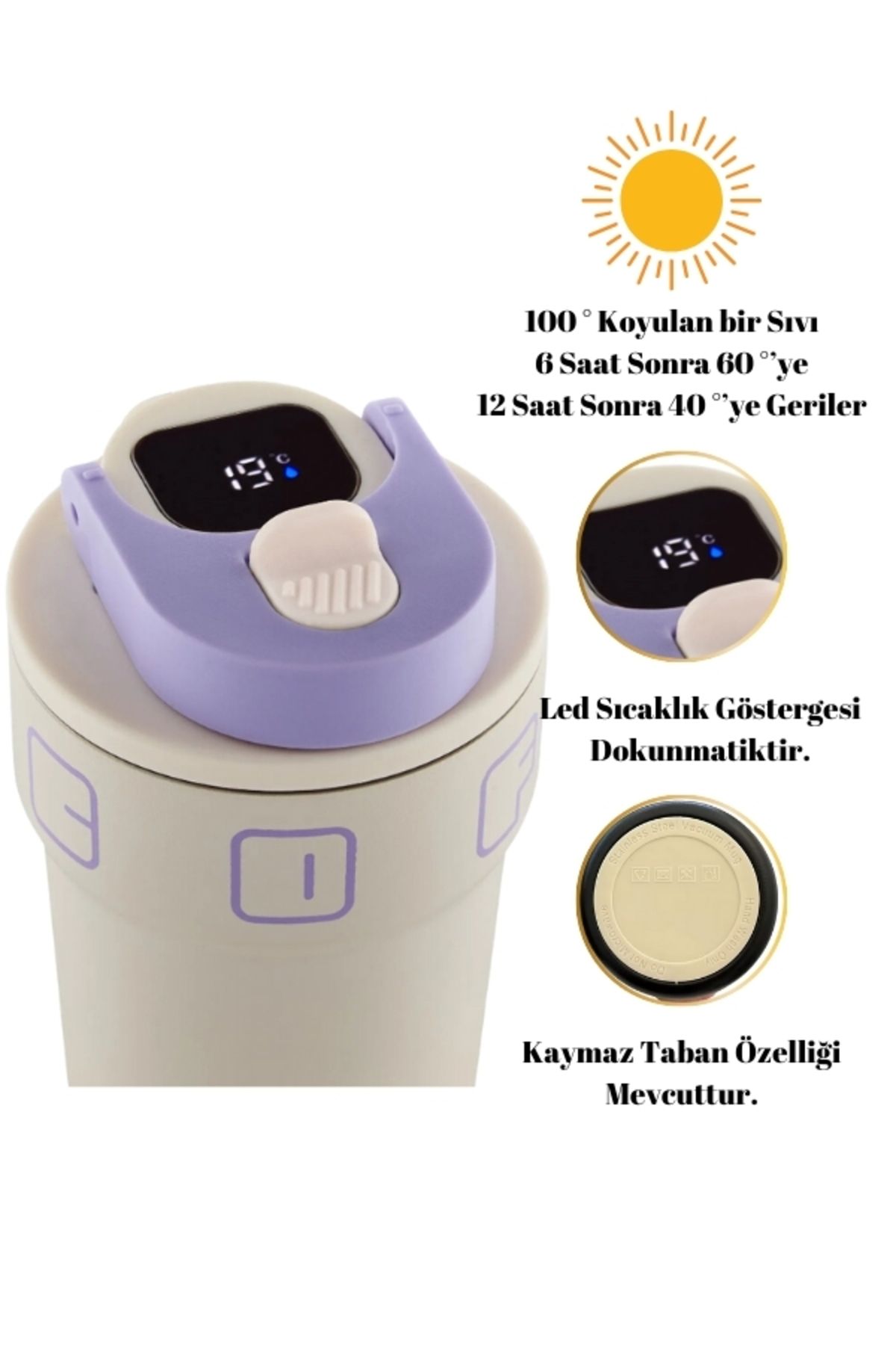 ماگ سفید نشانگر دمای LED فولاد ضد زنگ فنجان قهوه لیوان 550 میل. Vagonlife